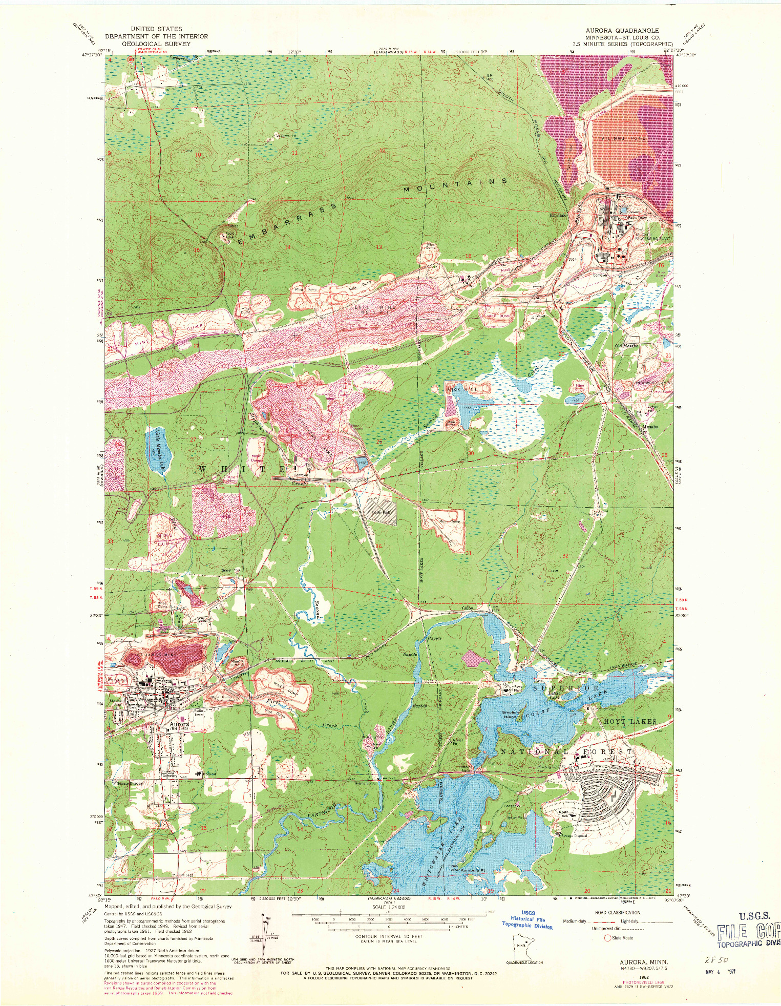 USGS 1:24000-SCALE QUADRANGLE FOR AURORA, MN 1962
