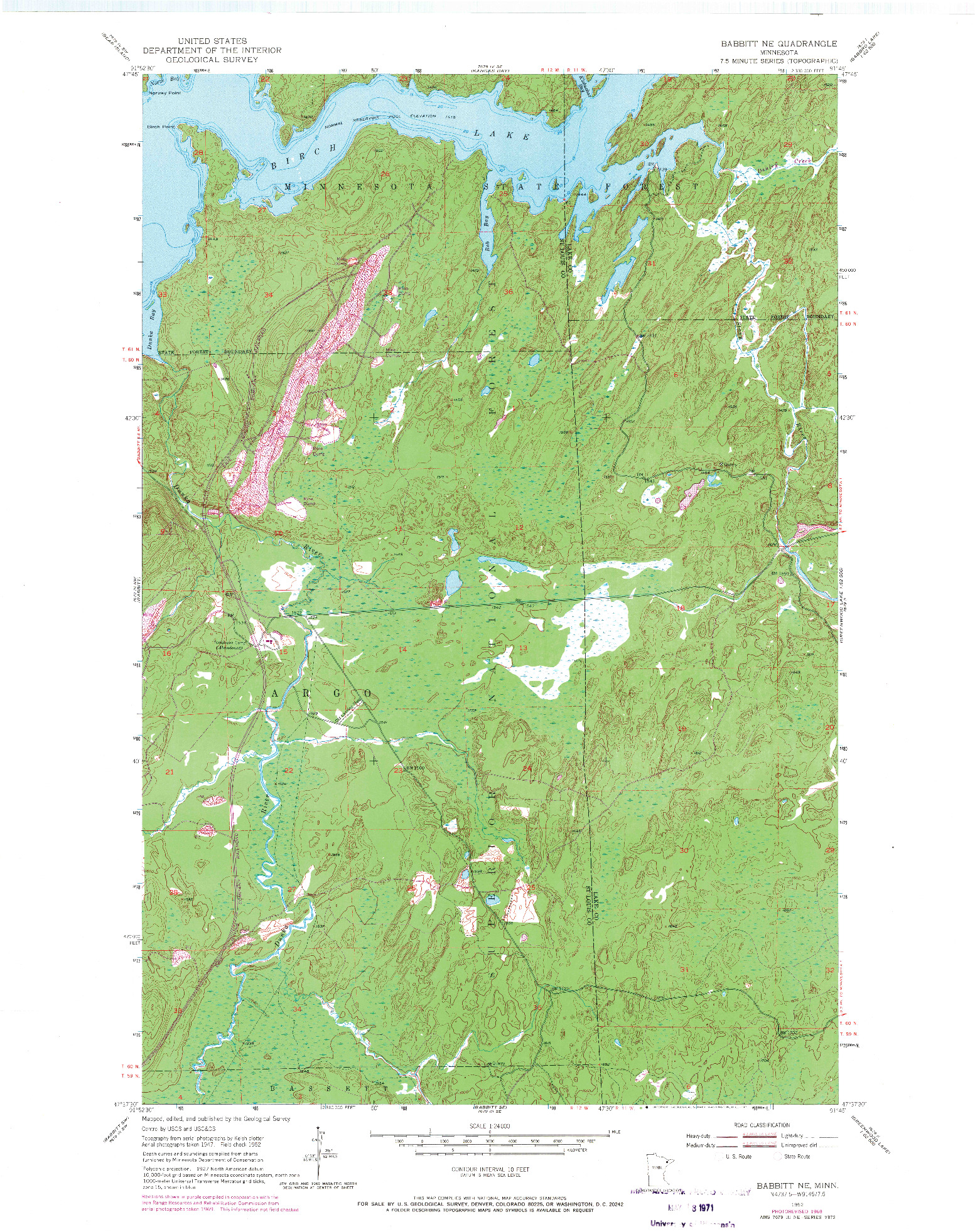 USGS 1:24000-SCALE QUADRANGLE FOR BABBITT NE, MN 1952