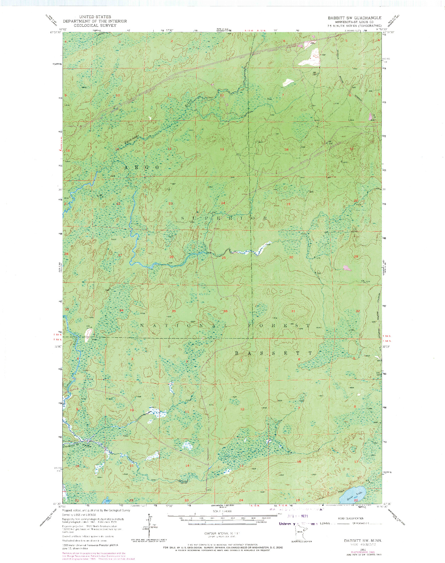 USGS 1:24000-SCALE QUADRANGLE FOR BABBITT SW, MN 1951