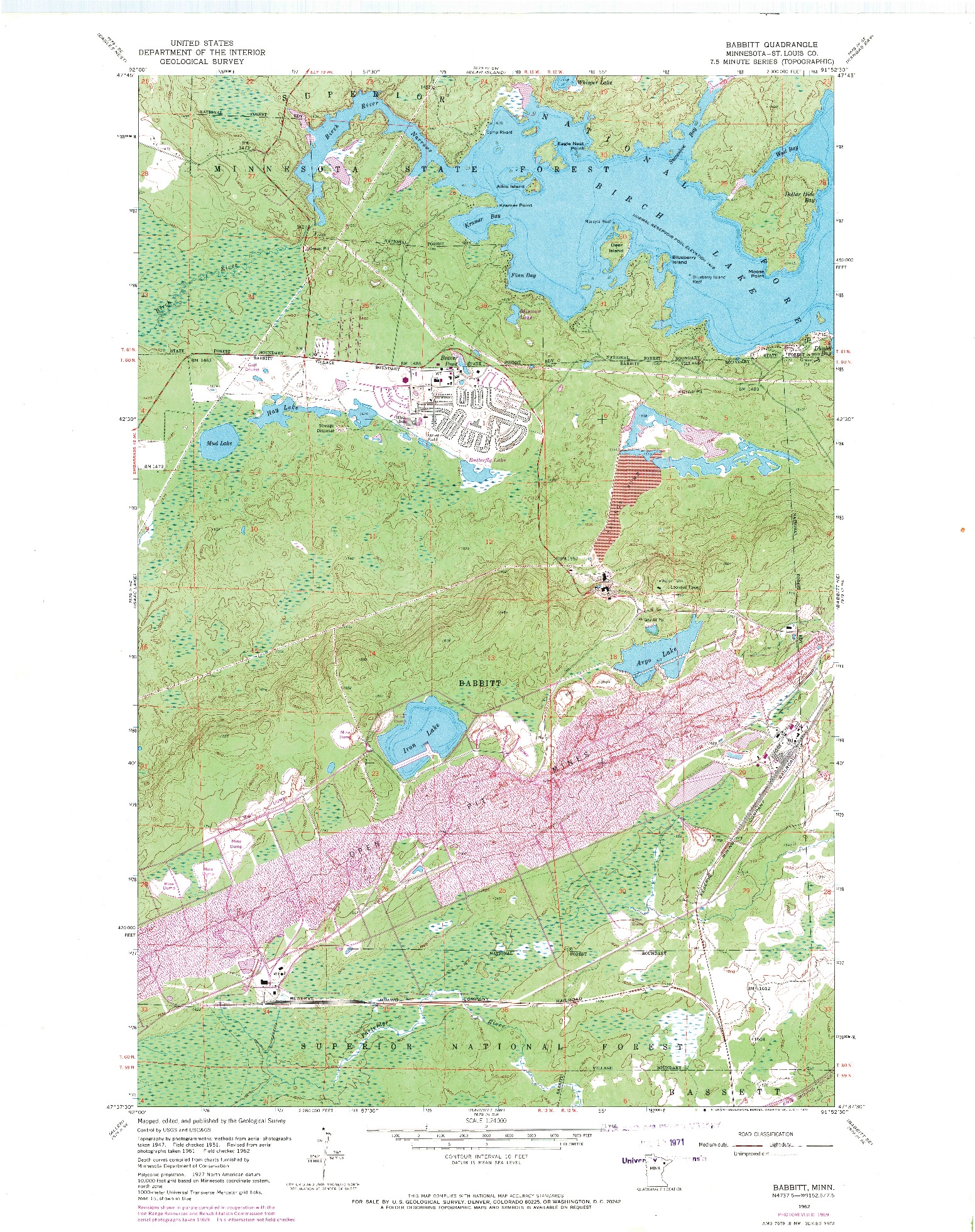 USGS 1:24000-SCALE QUADRANGLE FOR BABBITT, MN 1962