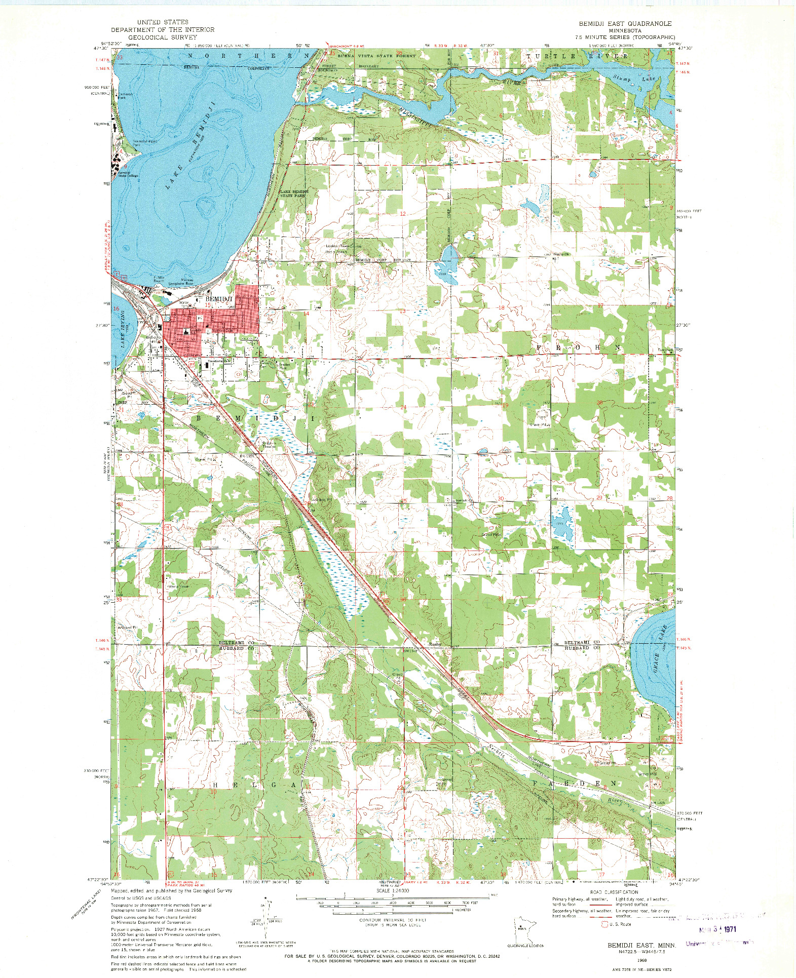 USGS 1:24000-SCALE QUADRANGLE FOR BEMIDJI EAST, MN 1968