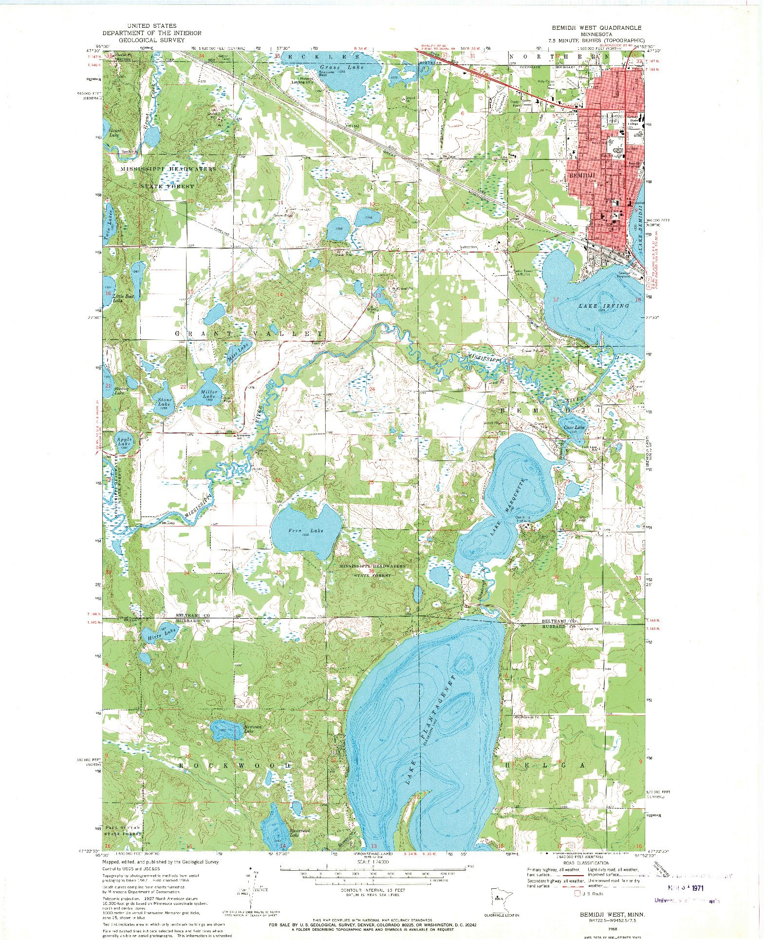 USGS 1:24000-SCALE QUADRANGLE FOR BEMIDJI WEST, MN 1968