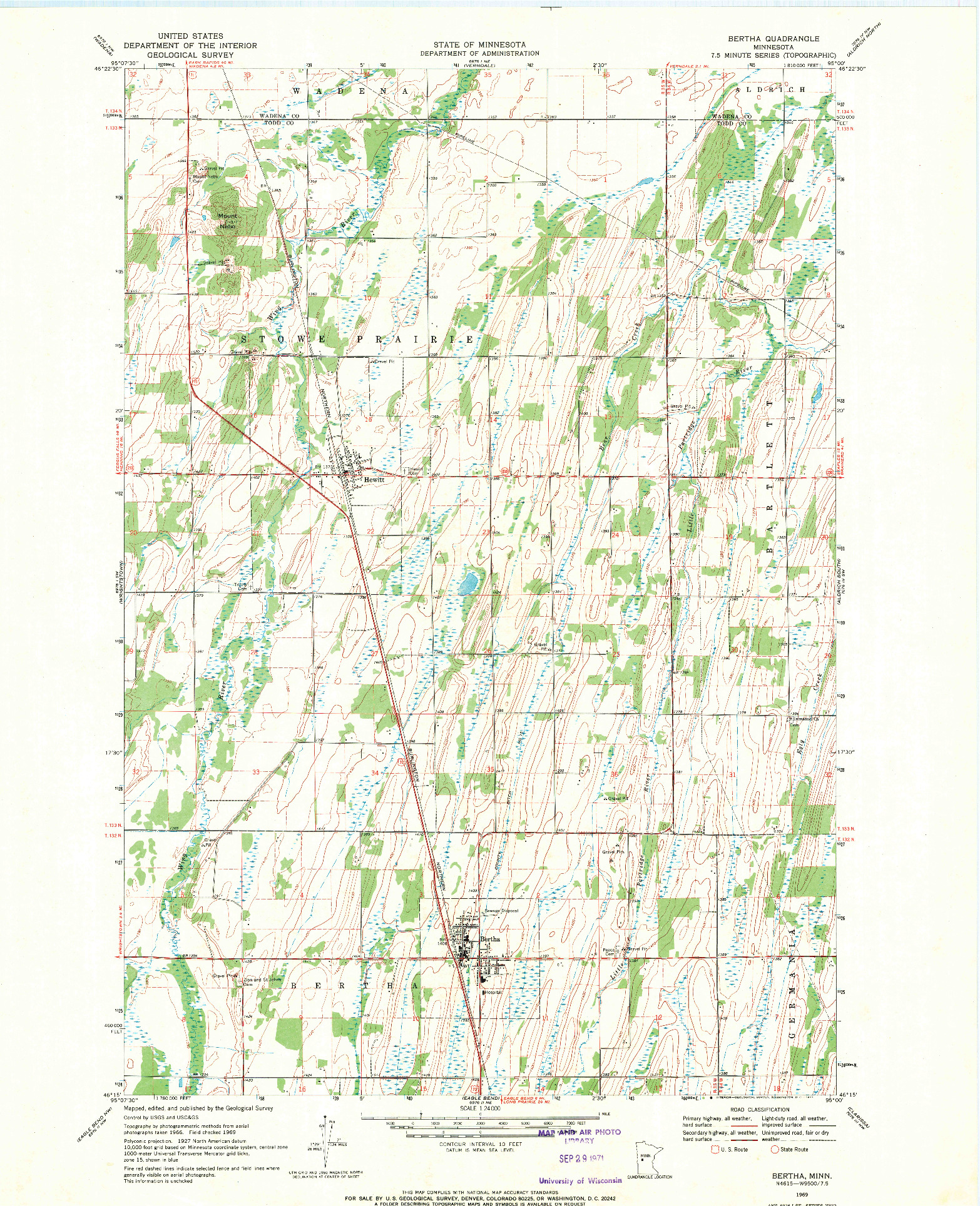 USGS 1:24000-SCALE QUADRANGLE FOR BERTHA, MN 1969