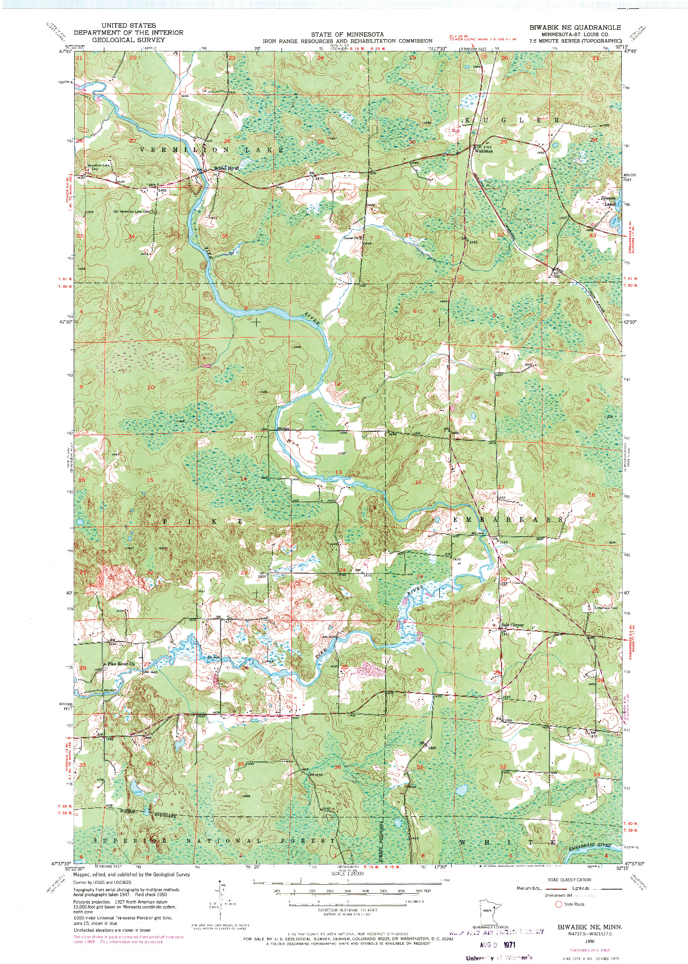 USGS 1:24000-SCALE QUADRANGLE FOR BIWABIK NE, MN 1950