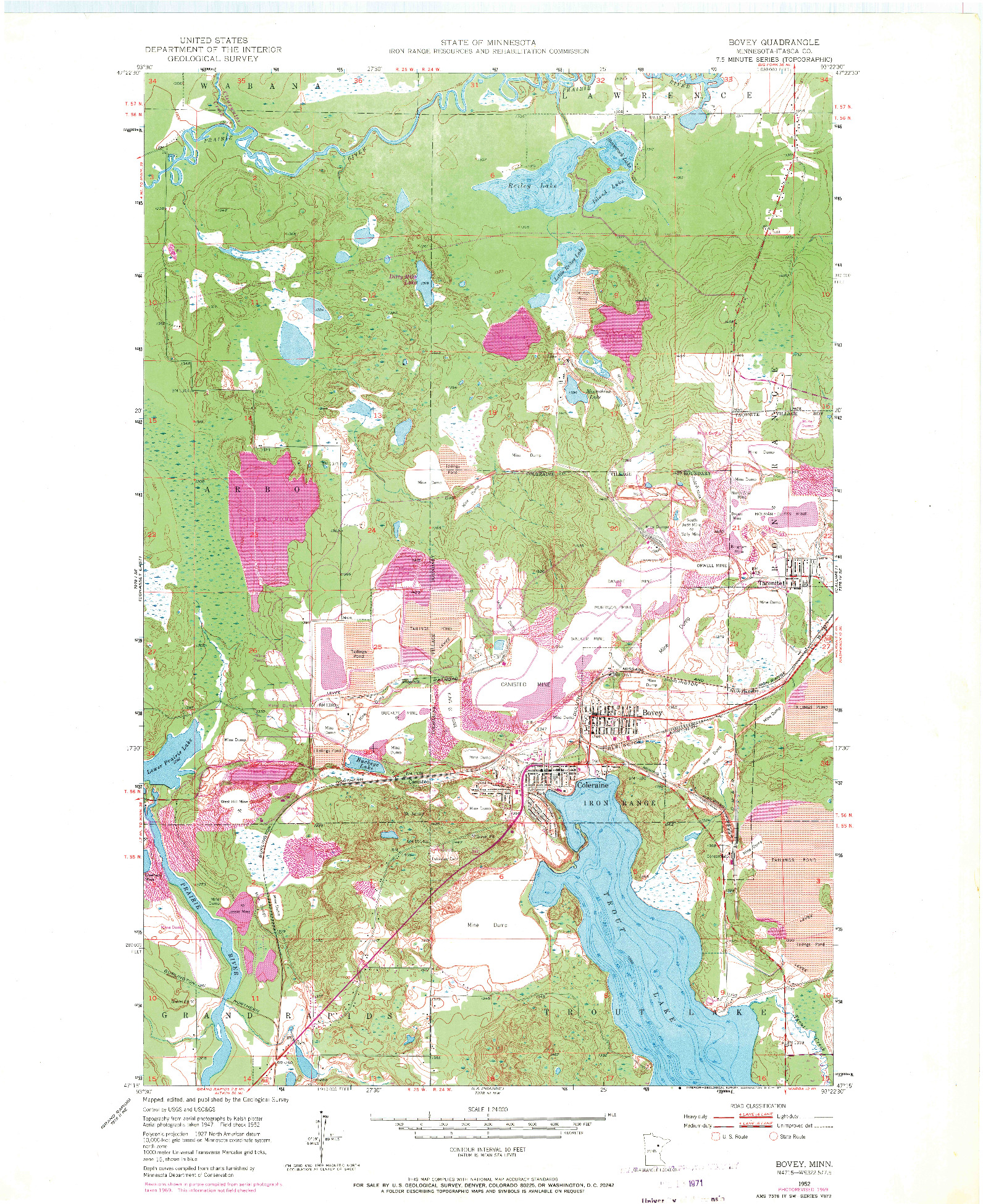 USGS 1:24000-SCALE QUADRANGLE FOR BOVEY, MN 1952