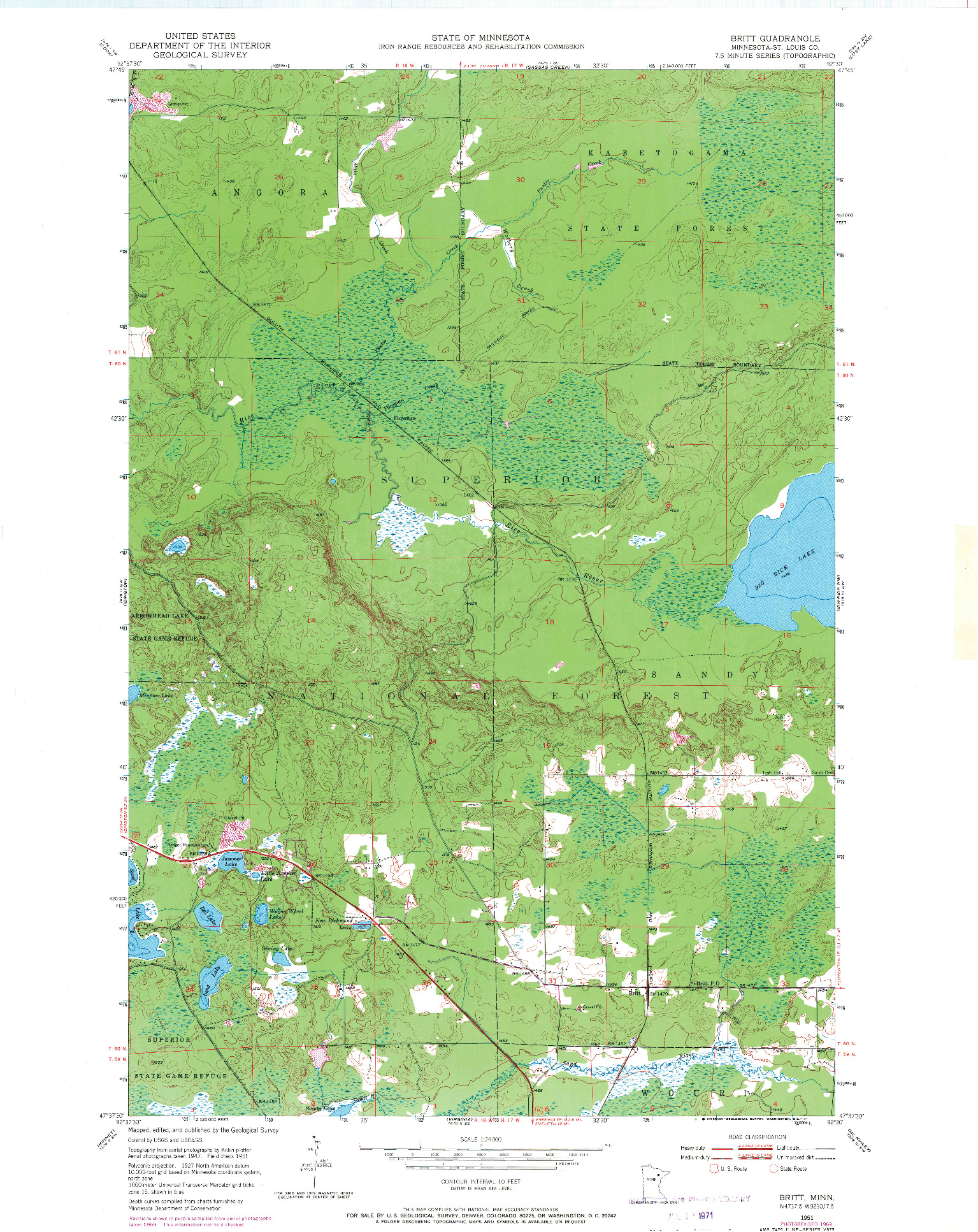 USGS 1:24000-SCALE QUADRANGLE FOR BRITT, MN 1951