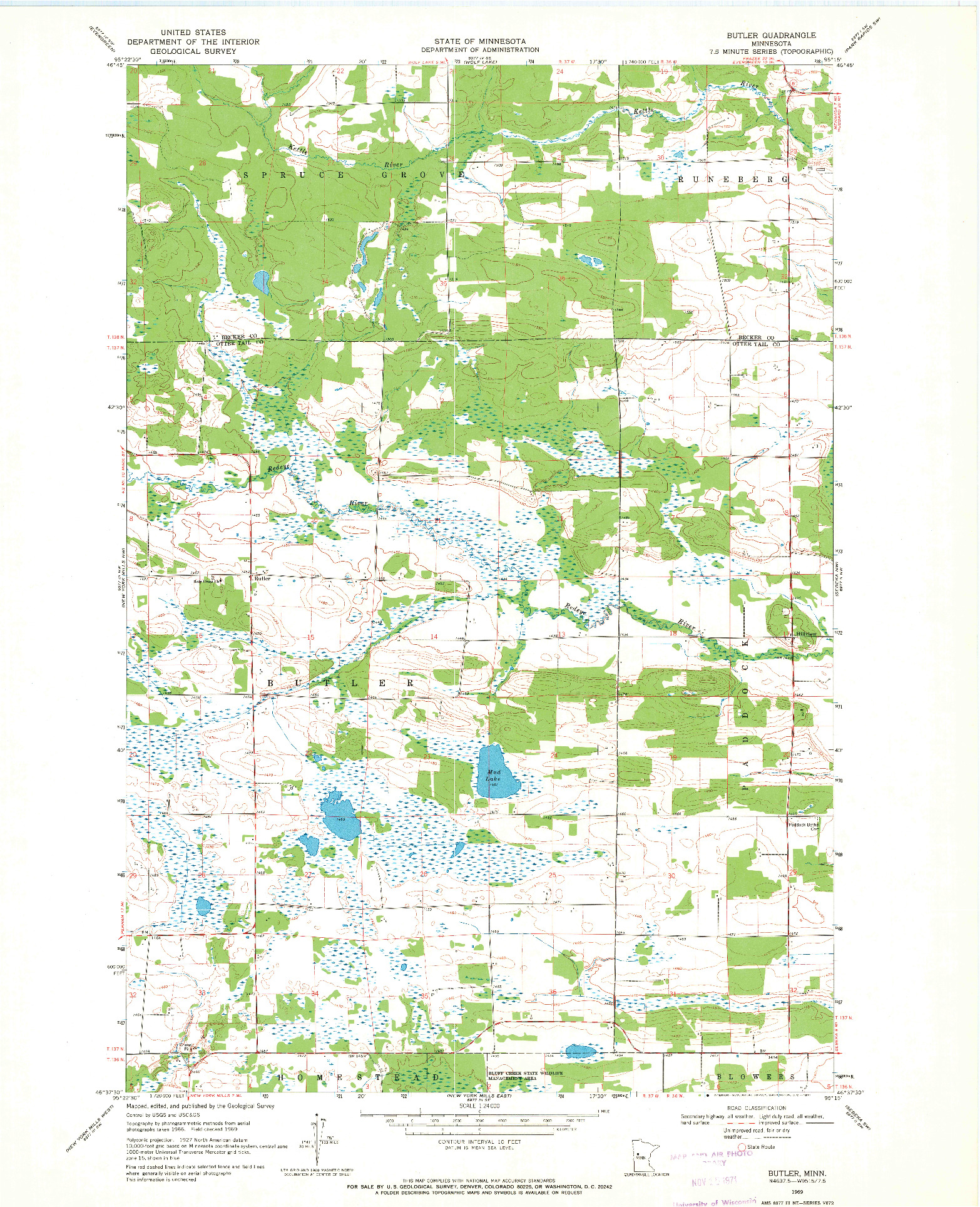 USGS 1:24000-SCALE QUADRANGLE FOR BUTLER, MN 1969