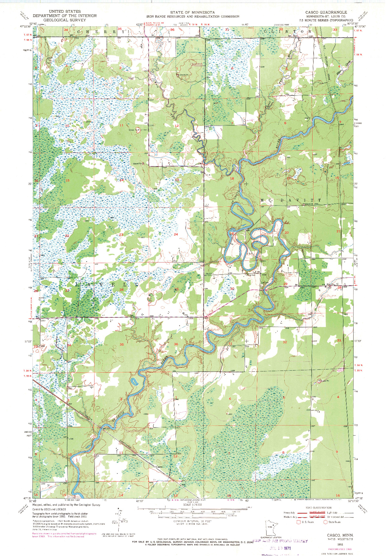 USGS 1:24000-SCALE QUADRANGLE FOR CASCO, MN 1951