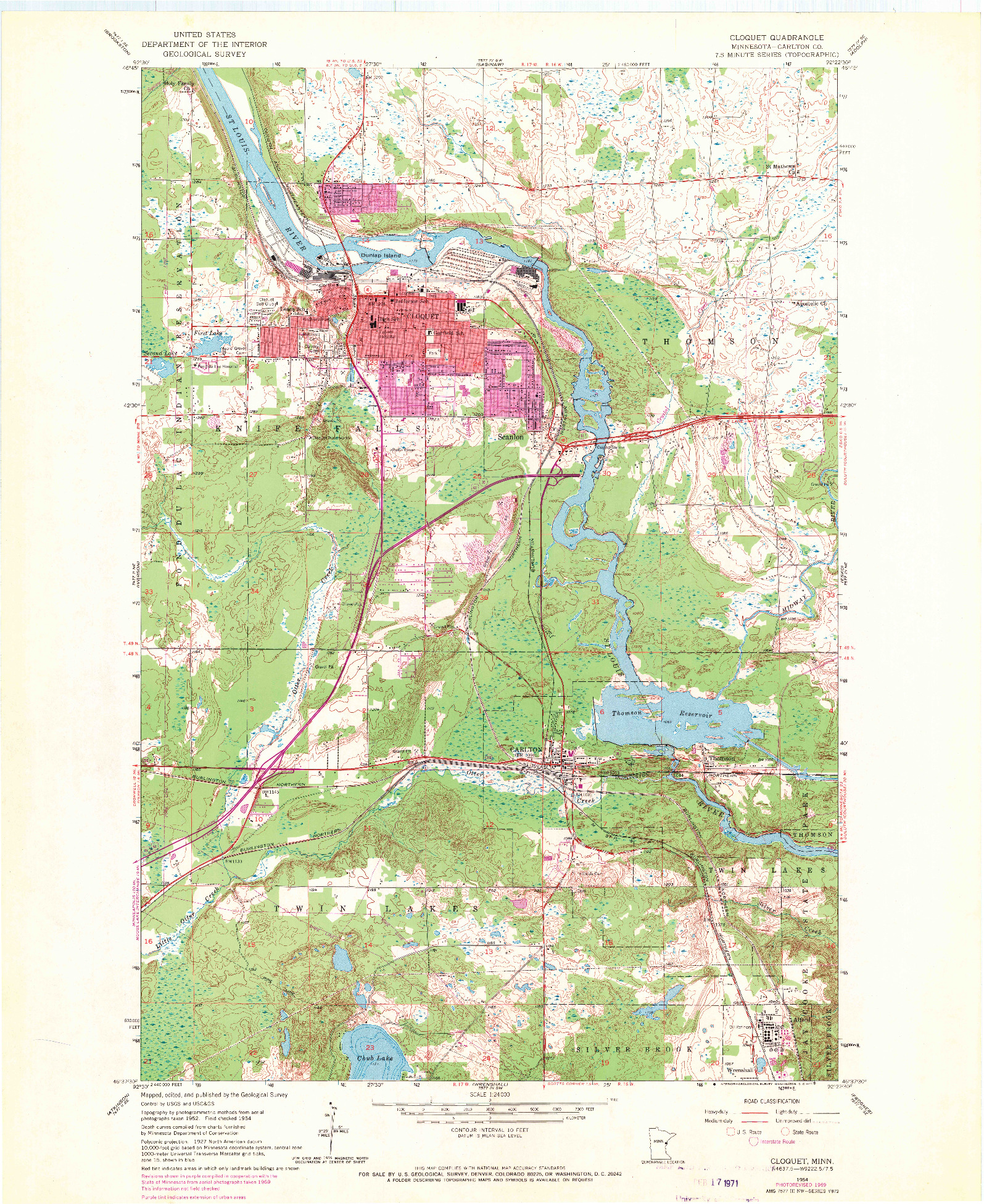 USGS 1:24000-SCALE QUADRANGLE FOR CLOQUET, MN 1954