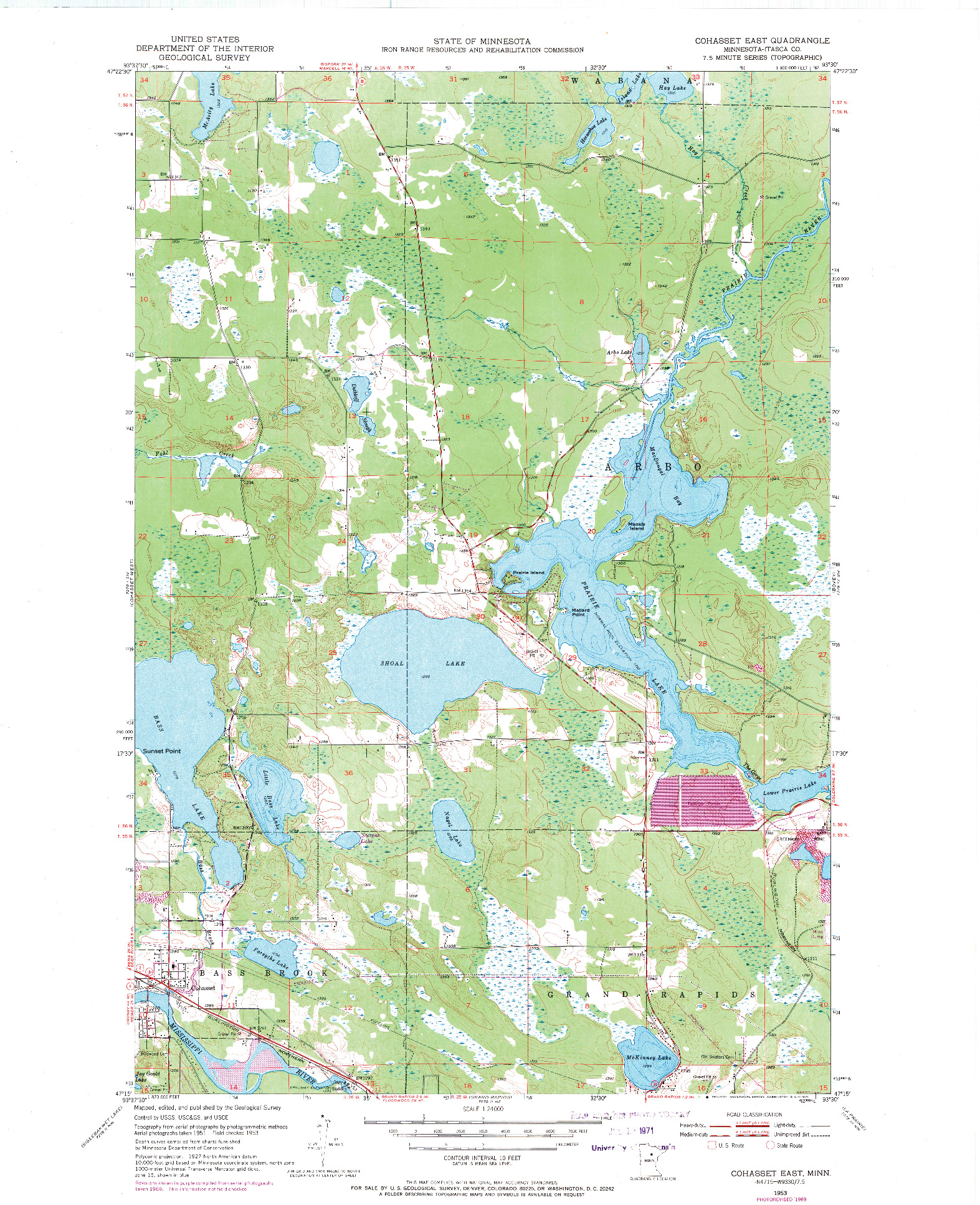 USGS 1:24000-SCALE QUADRANGLE FOR COHASSET EAST, MN 1953