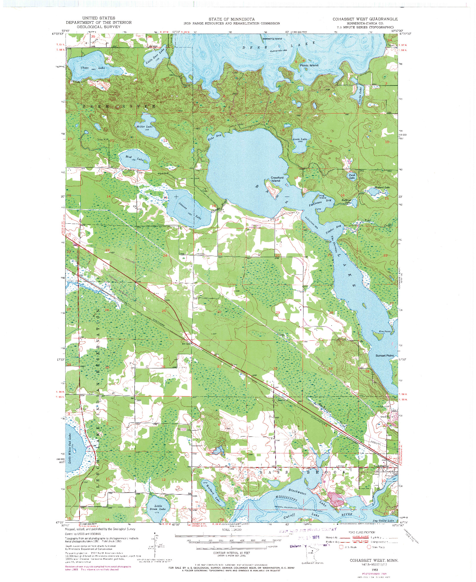 USGS 1:24000-SCALE QUADRANGLE FOR COHASSET WEST, MN 1953