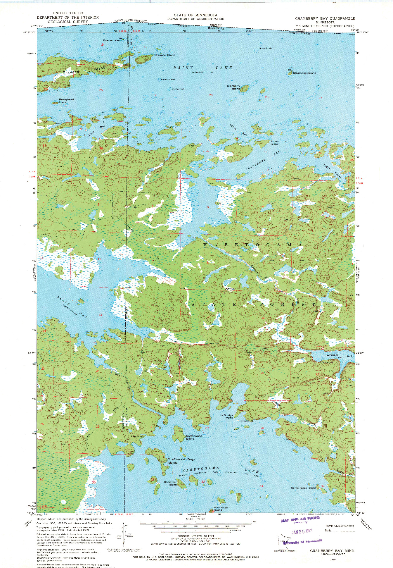 USGS 1:24000-SCALE QUADRANGLE FOR CRANBERRY BAY, MN 1969