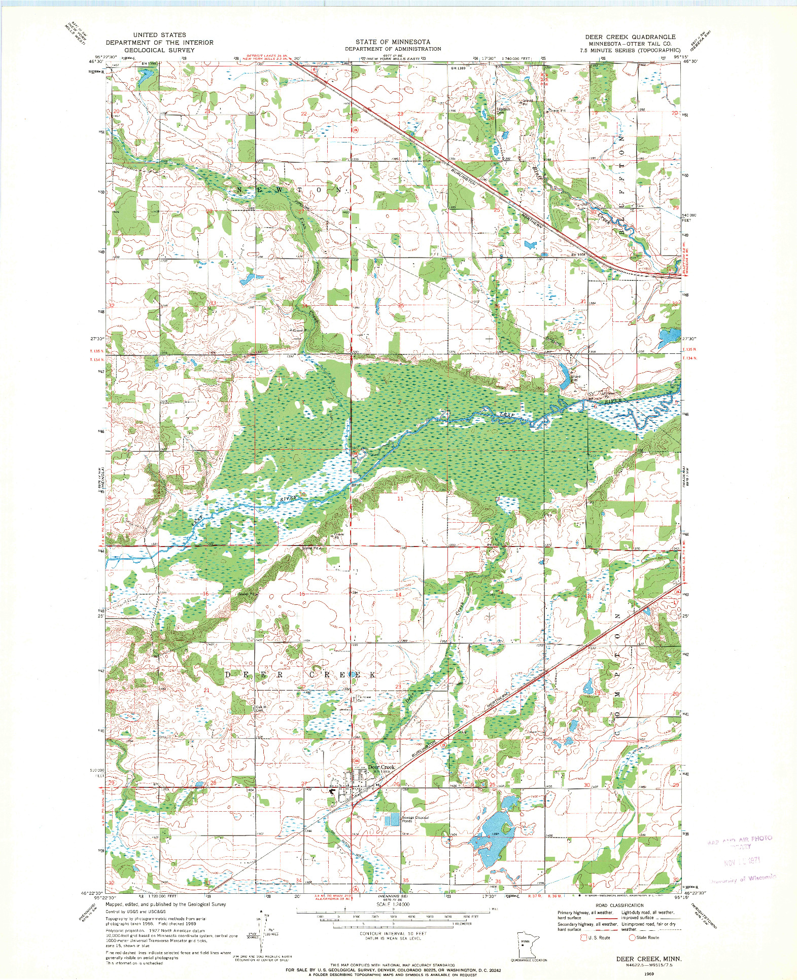 USGS 1:24000-SCALE QUADRANGLE FOR DEER CREEK, MN 1969