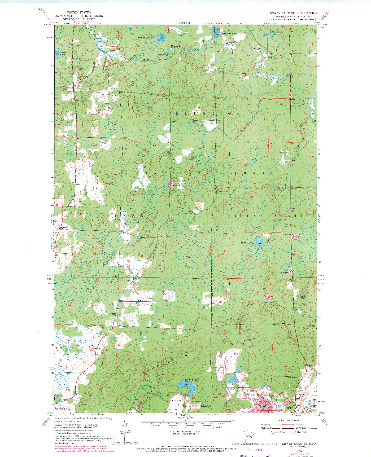 USGS 1:24000-SCALE QUADRANGLE FOR DEWEY LAKE SE, MN 1955