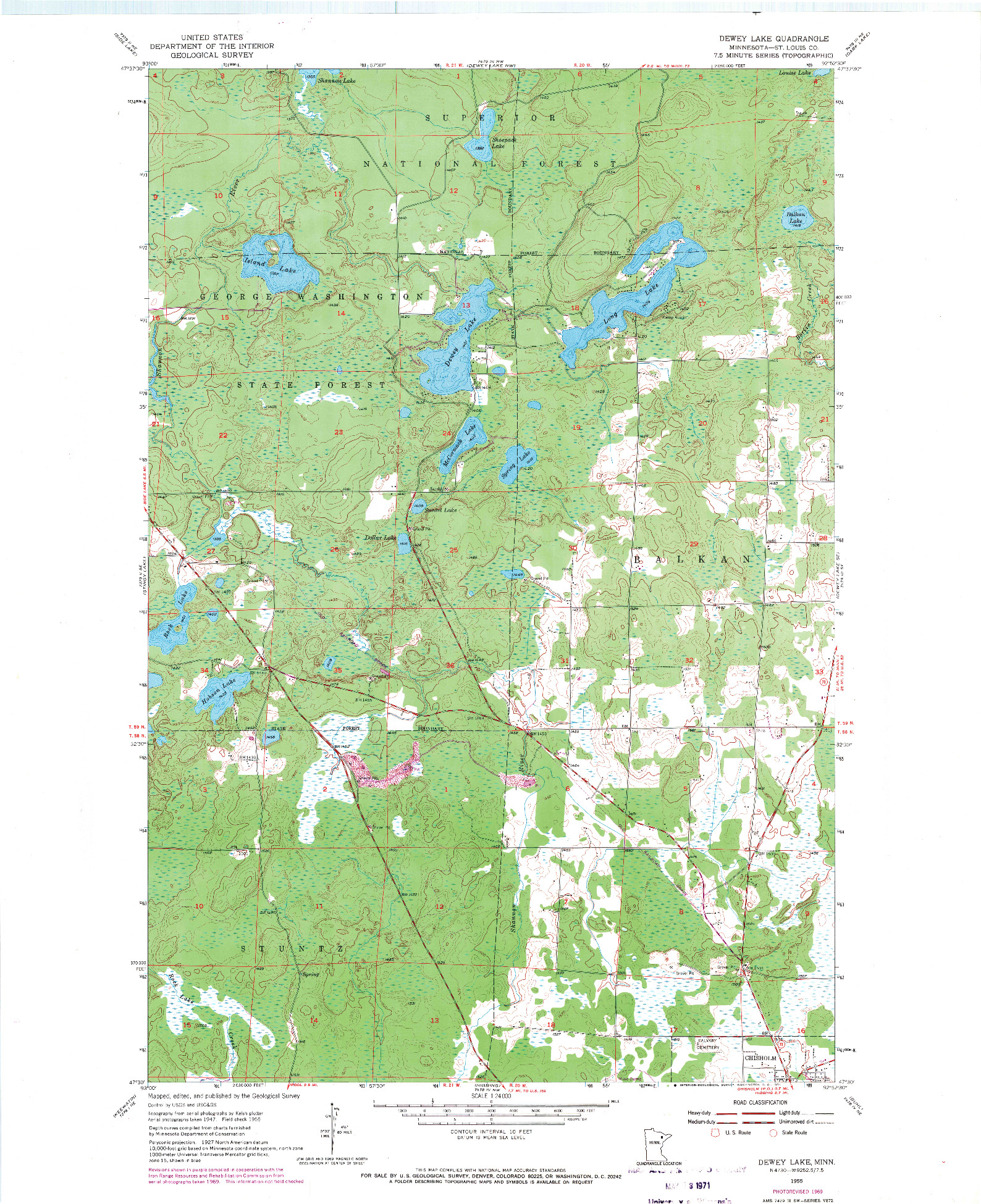 USGS 1:24000-SCALE QUADRANGLE FOR DEWEY LAKE, MN 1955