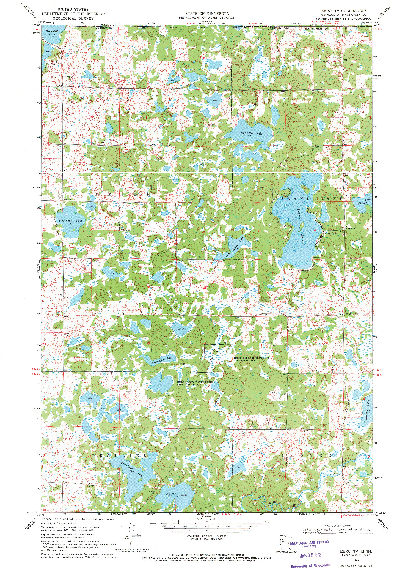 USGS 1:24000-SCALE QUADRANGLE FOR EBRO NW, MN 1969