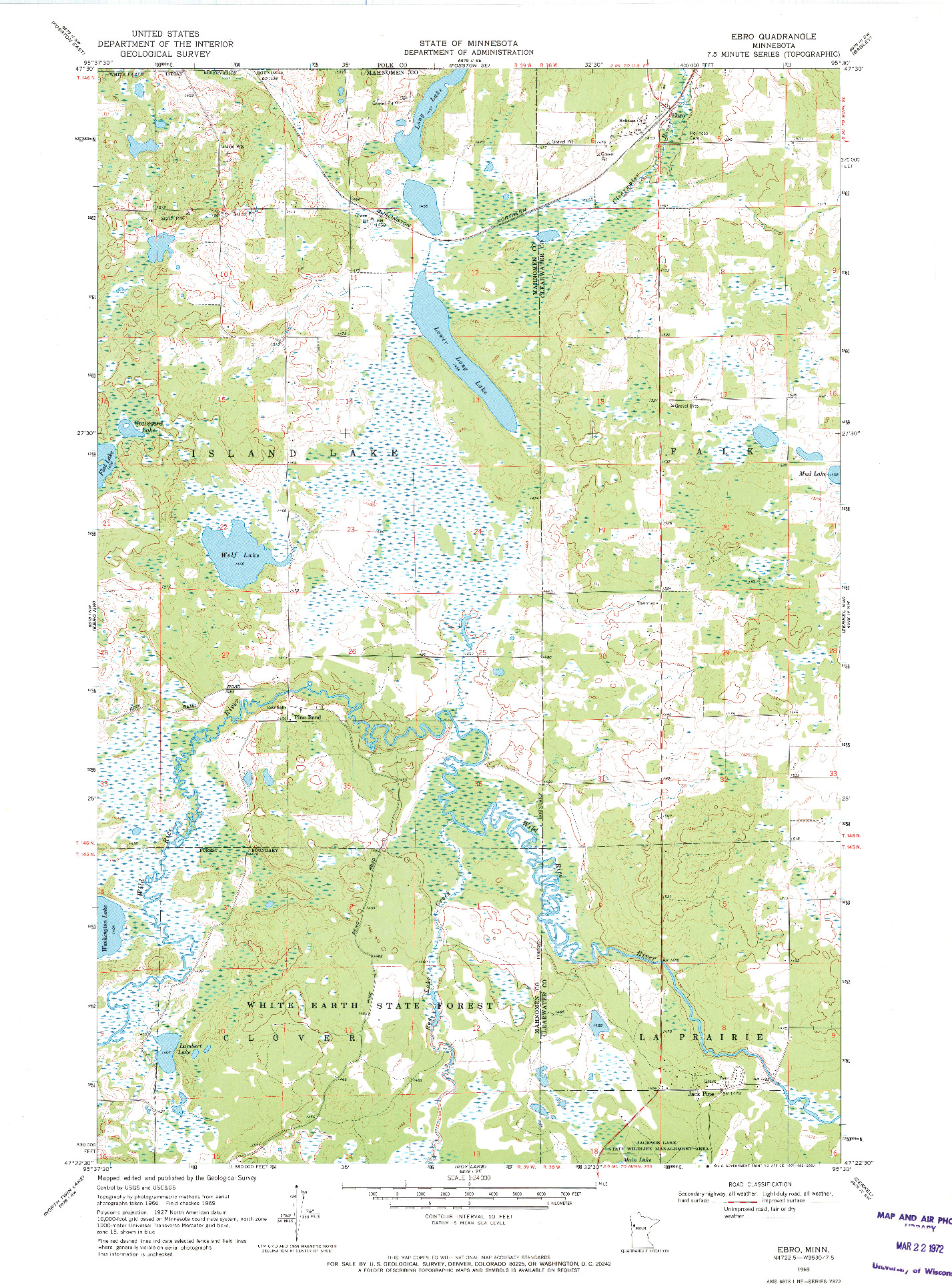 USGS 1:24000-SCALE QUADRANGLE FOR EBRO, MN 1969