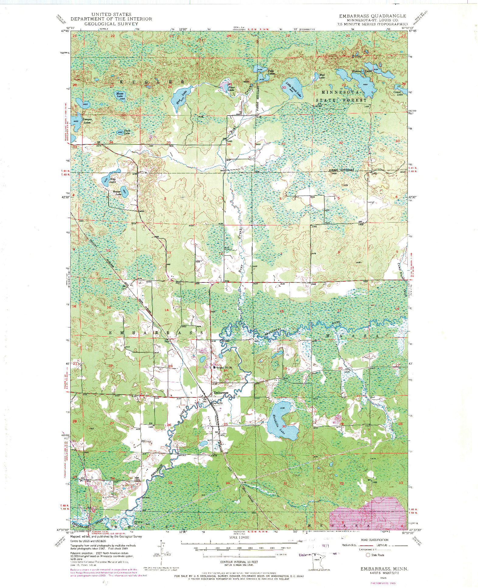 USGS 1:24000-SCALE QUADRANGLE FOR EMBARRASS, MN 1949