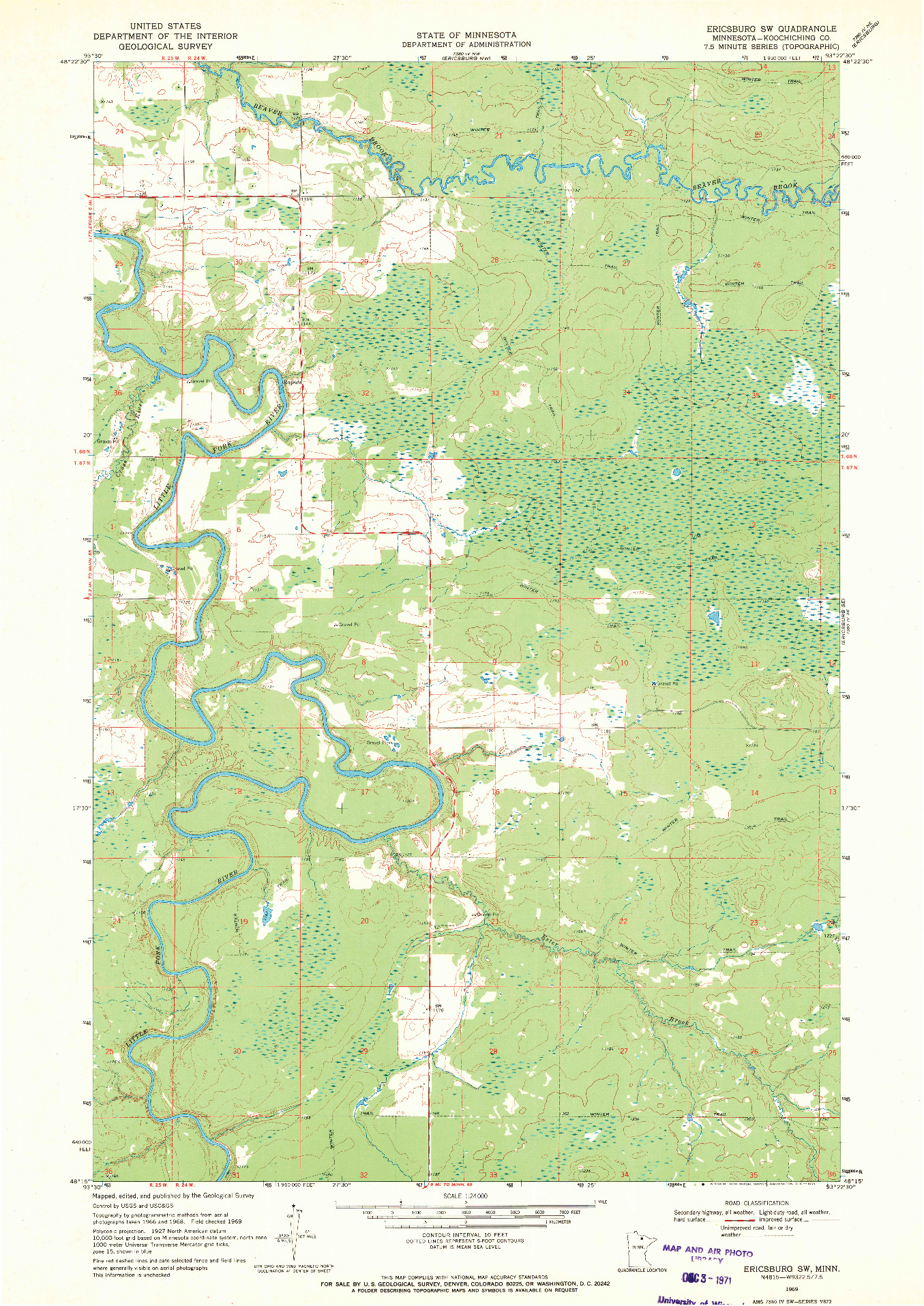 USGS 1:24000-SCALE QUADRANGLE FOR ERICSBURG SW, MN 1969