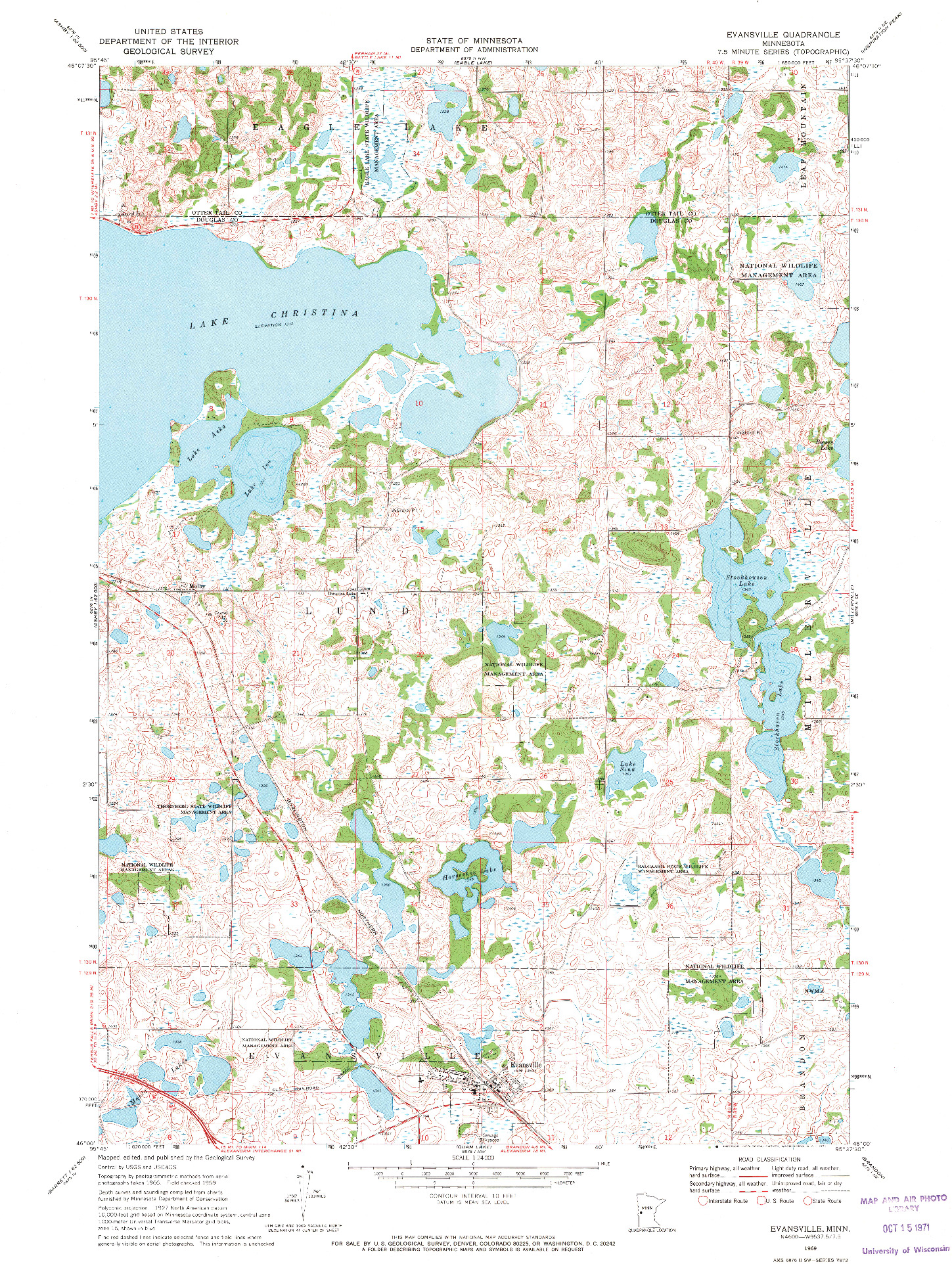 USGS 1:24000-SCALE QUADRANGLE FOR EVANSVILLE, MN 1969