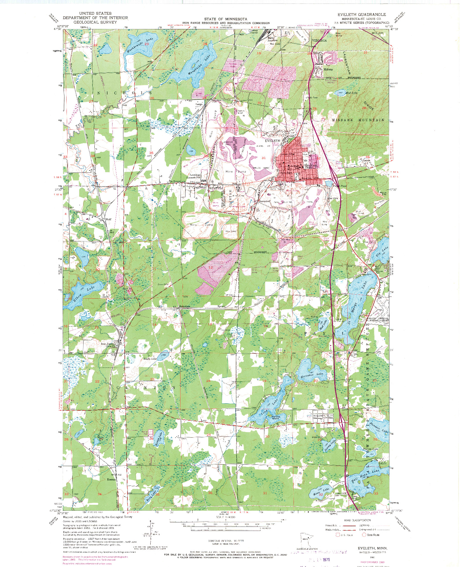 USGS 1:24000-SCALE QUADRANGLE FOR EVELETH, MN 1951