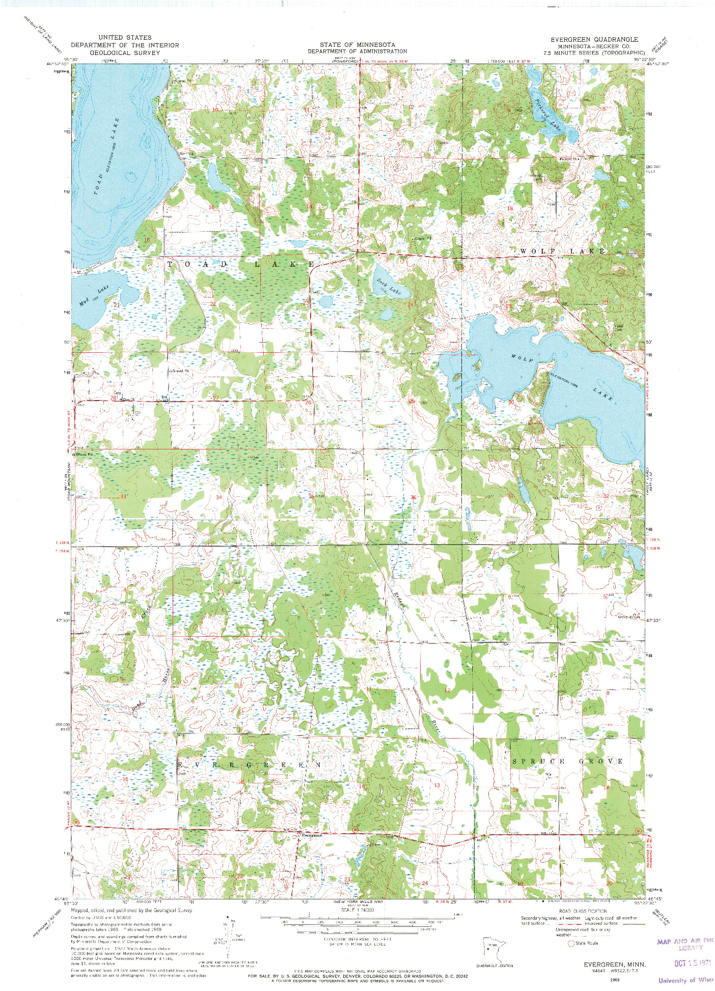 USGS 1:24000-SCALE QUADRANGLE FOR EVERGREEN, MN 1969