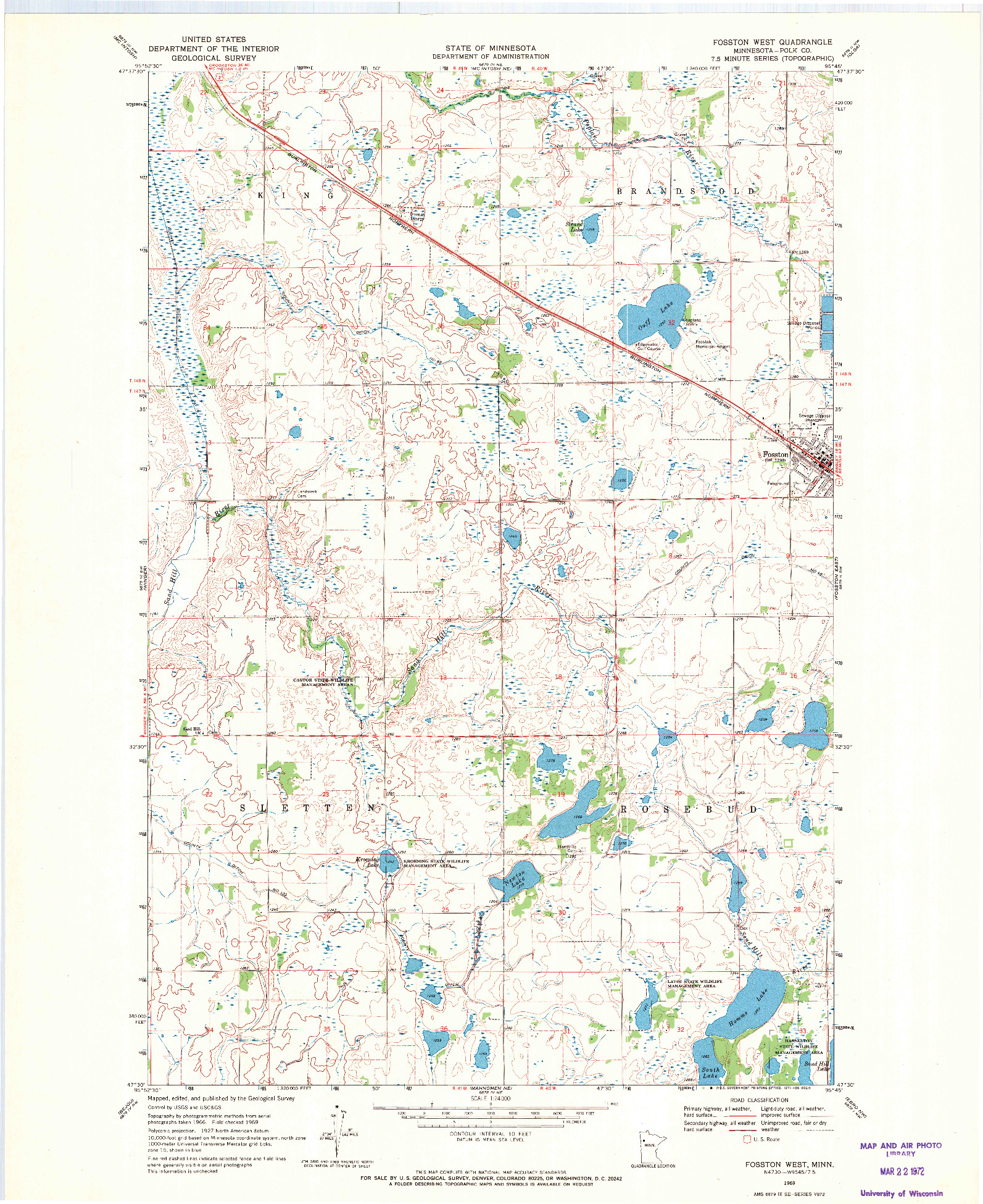 USGS 1:24000-SCALE QUADRANGLE FOR FOSSTON WEST, MN 1969