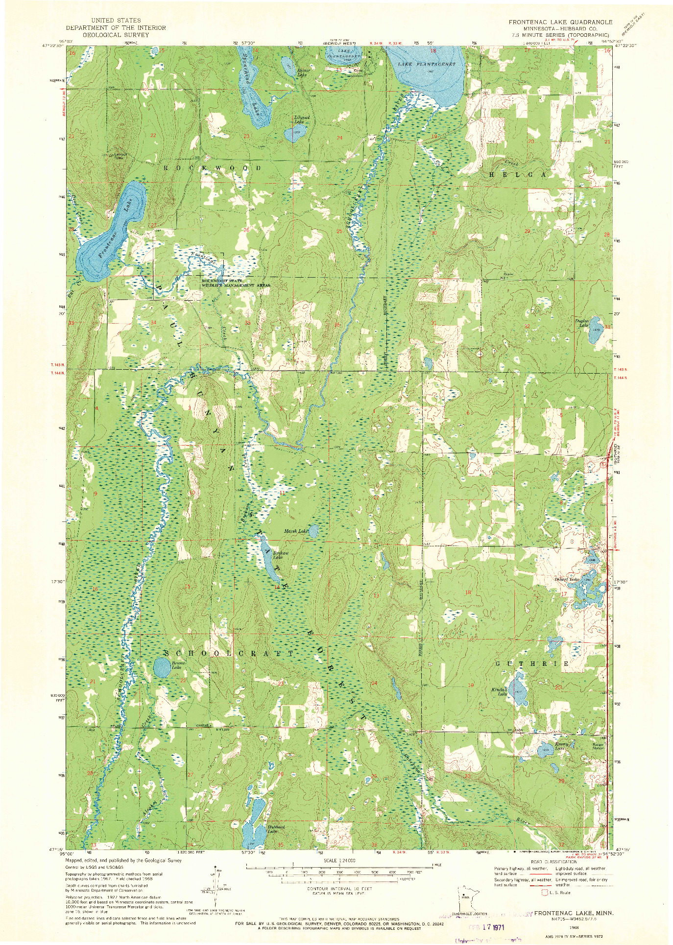 USGS 1:24000-SCALE QUADRANGLE FOR FRONTENAC LAKE, MN 1968