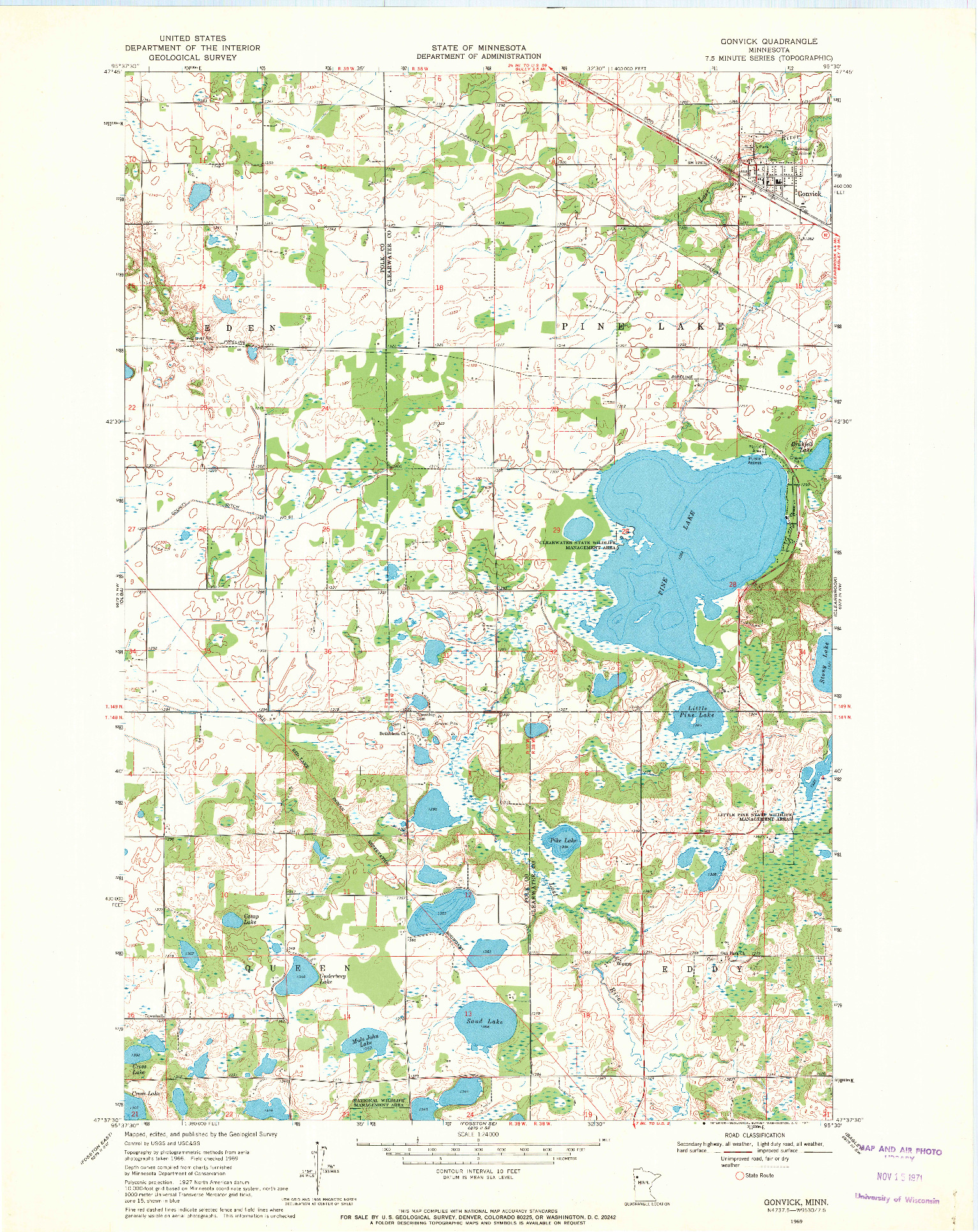 USGS 1:24000-SCALE QUADRANGLE FOR GONVICK, MN 1969