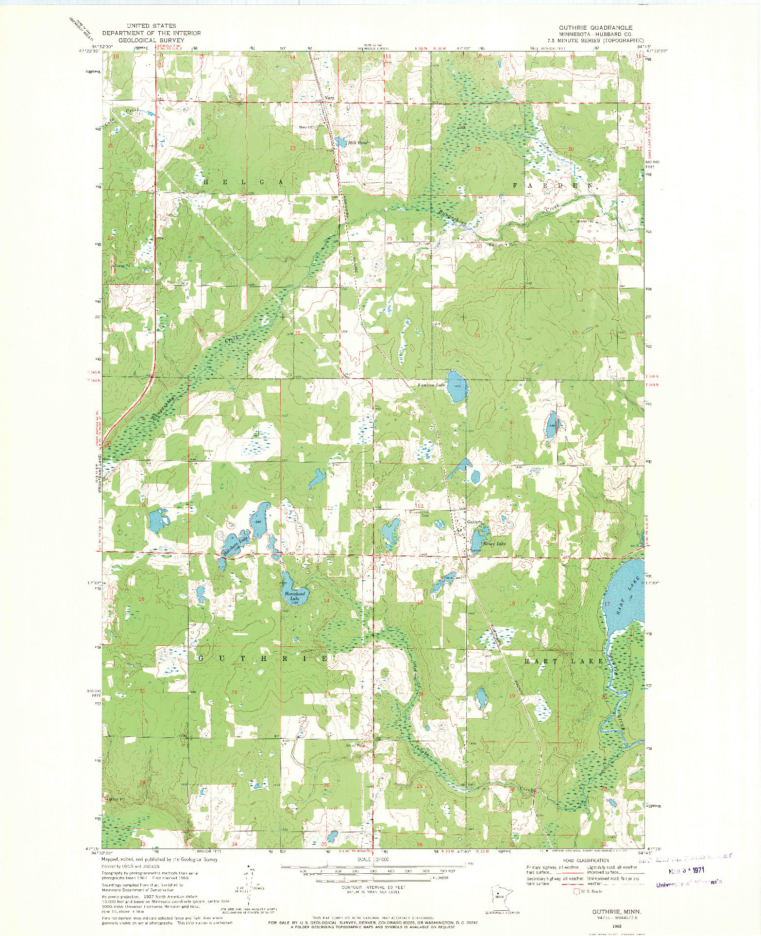 USGS 1:24000-SCALE QUADRANGLE FOR GUTHRIE, MN 1968