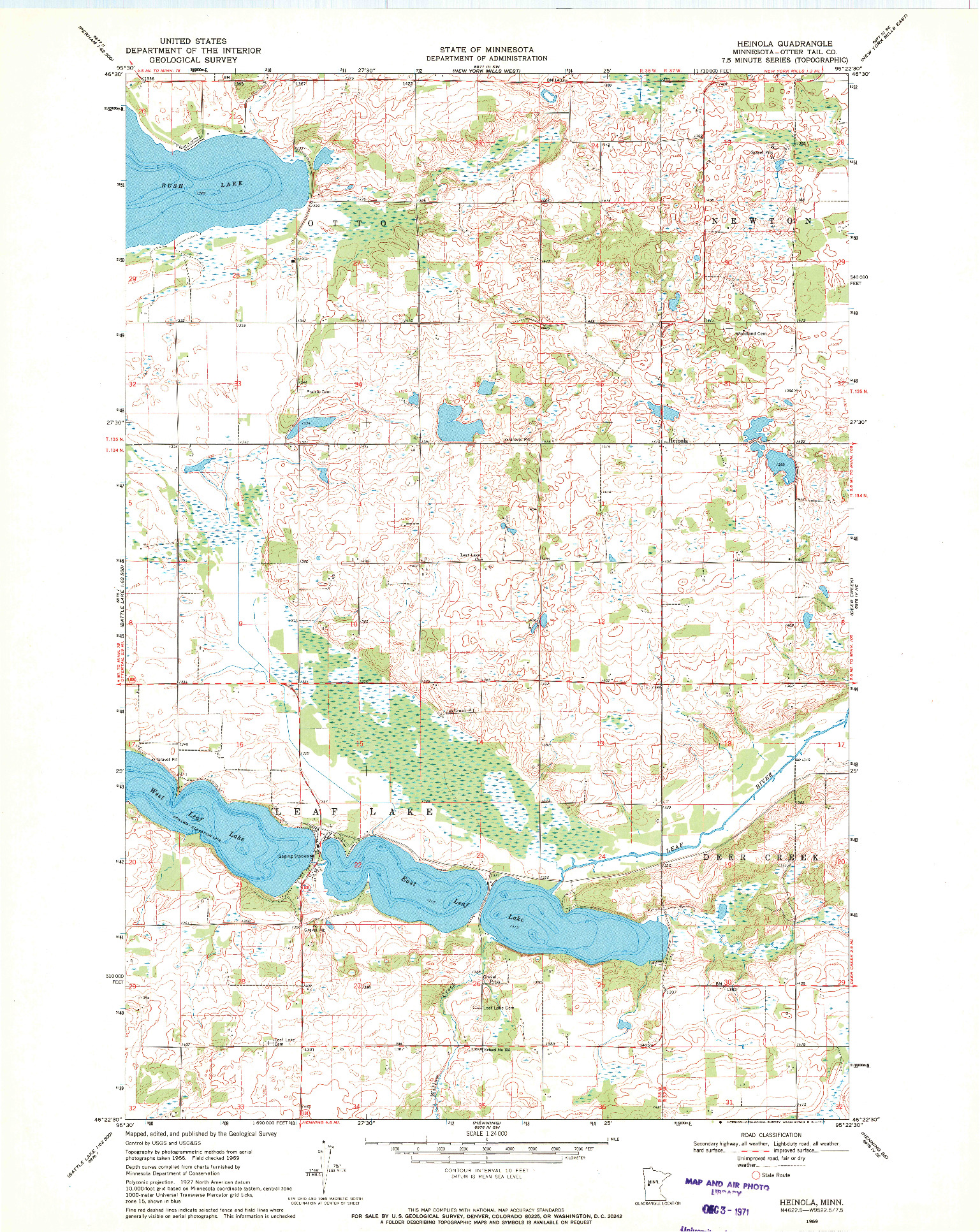 USGS 1:24000-SCALE QUADRANGLE FOR HEINOLA, MN 1969