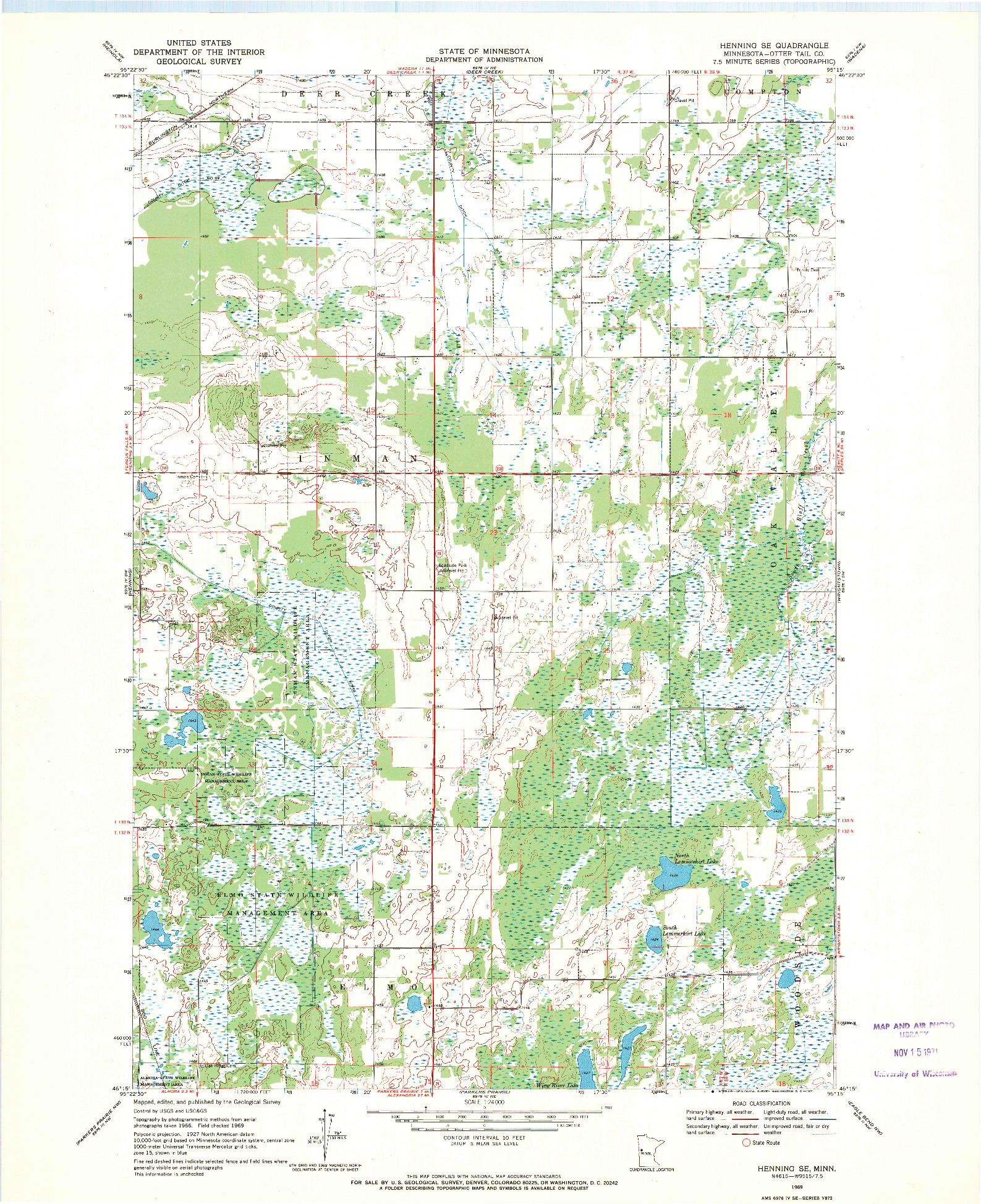 USGS 1:24000-SCALE QUADRANGLE FOR HENNING SE, MN 1969