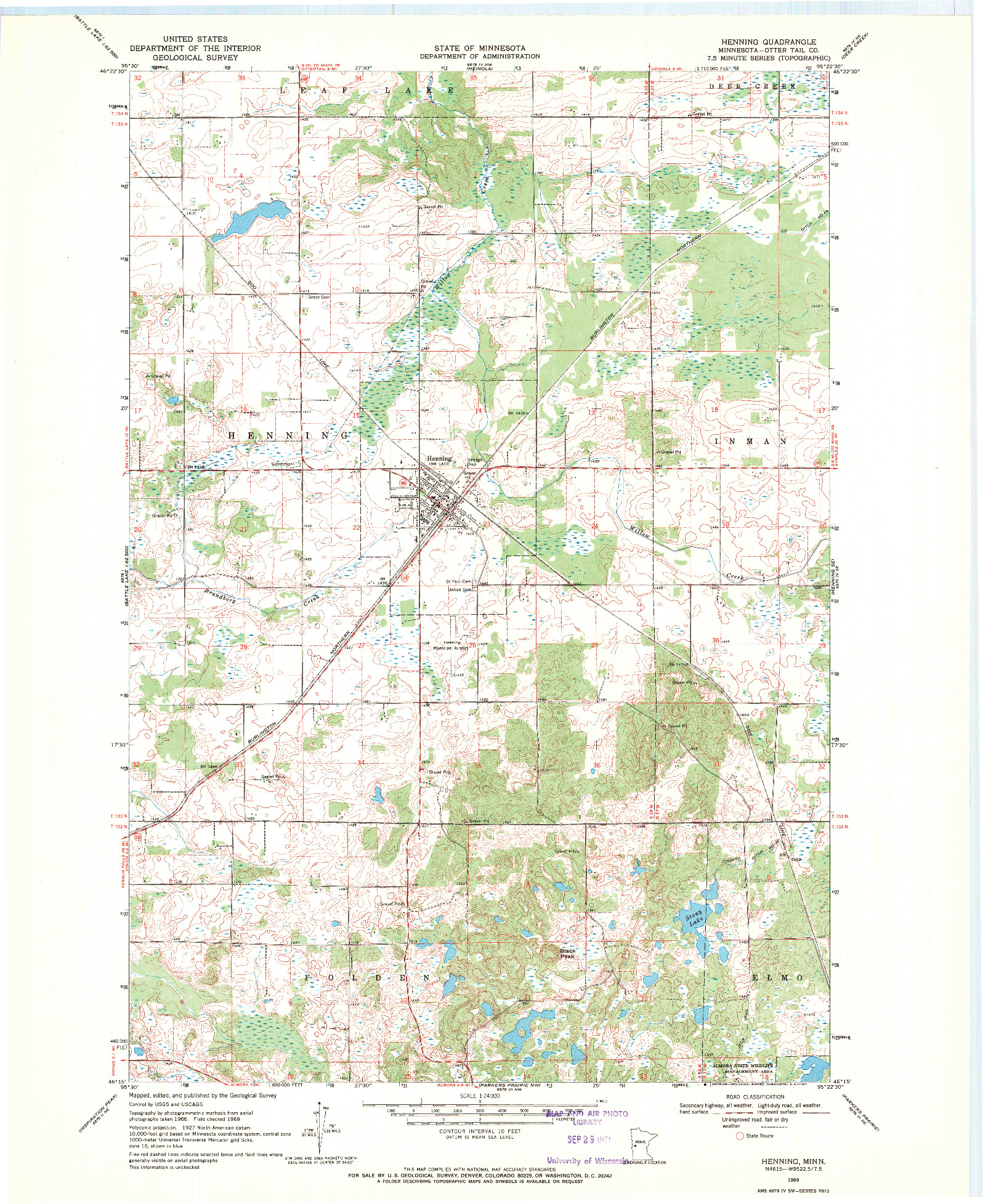 USGS 1:24000-SCALE QUADRANGLE FOR HENNING, MN 1969