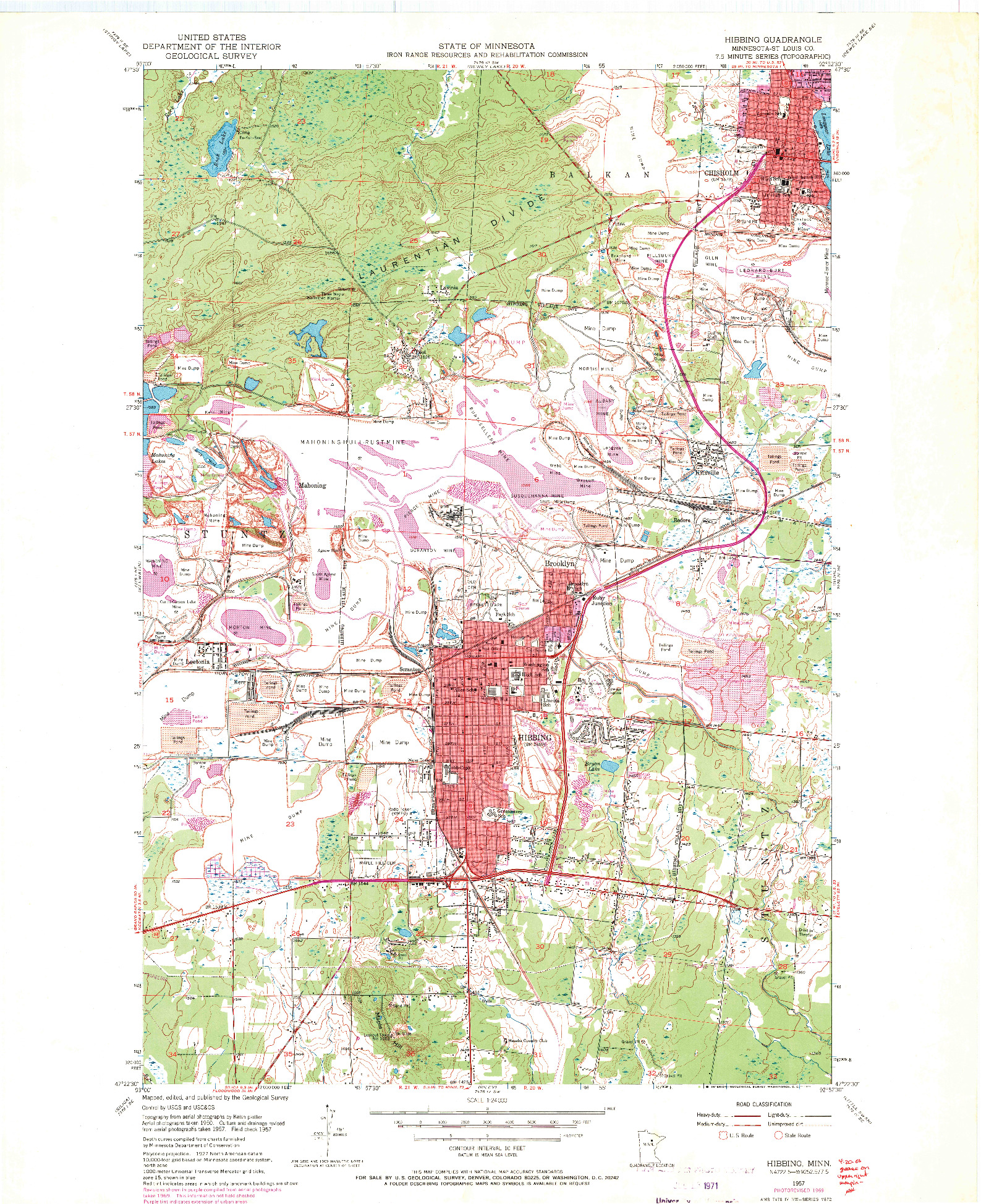 USGS 1:24000-SCALE QUADRANGLE FOR HIBBING, MN 1957