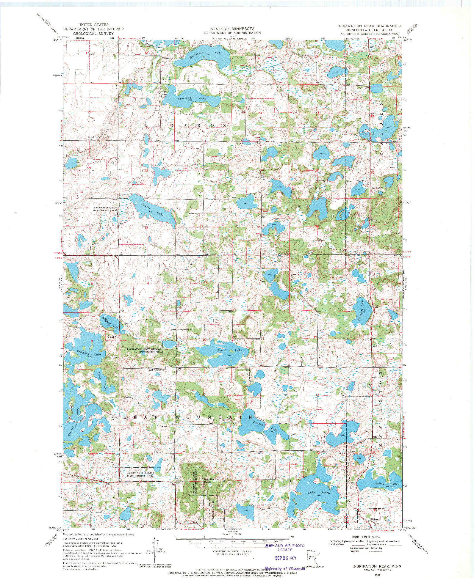 USGS 1:24000-SCALE QUADRANGLE FOR INSPIRATION PEAK, MN 1969