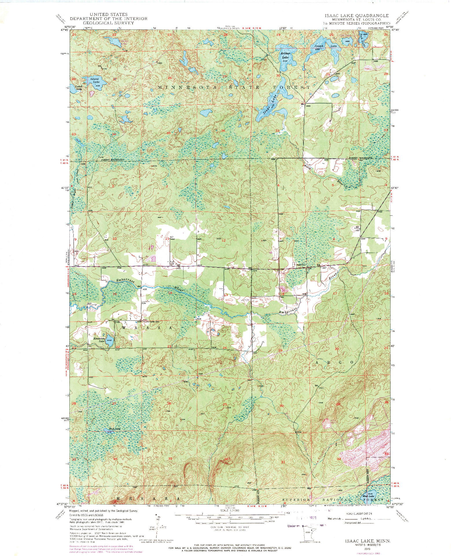 USGS 1:24000-SCALE QUADRANGLE FOR ISAAC LAKE, MN 1949