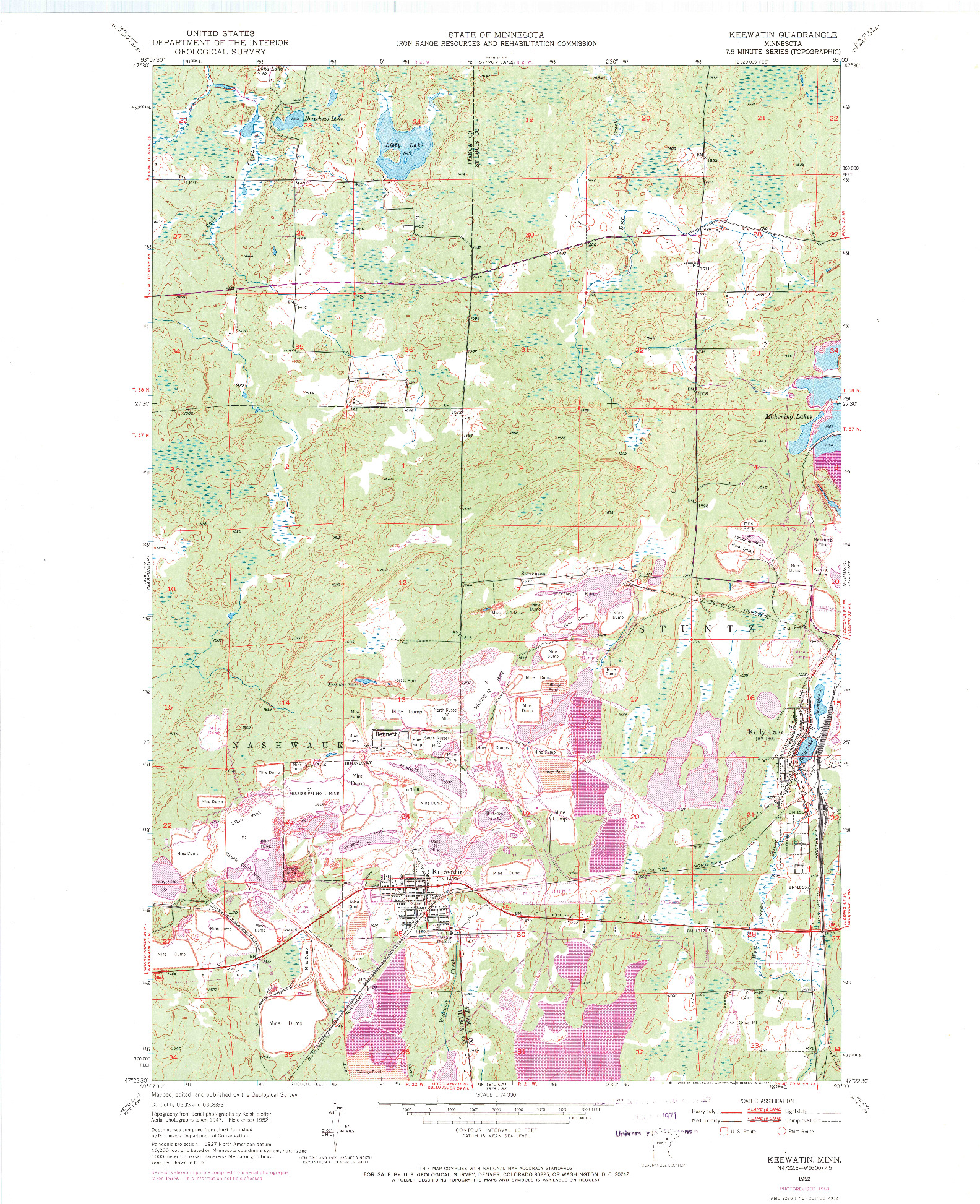 USGS 1:24000-SCALE QUADRANGLE FOR KEEWATIN, MN 1952