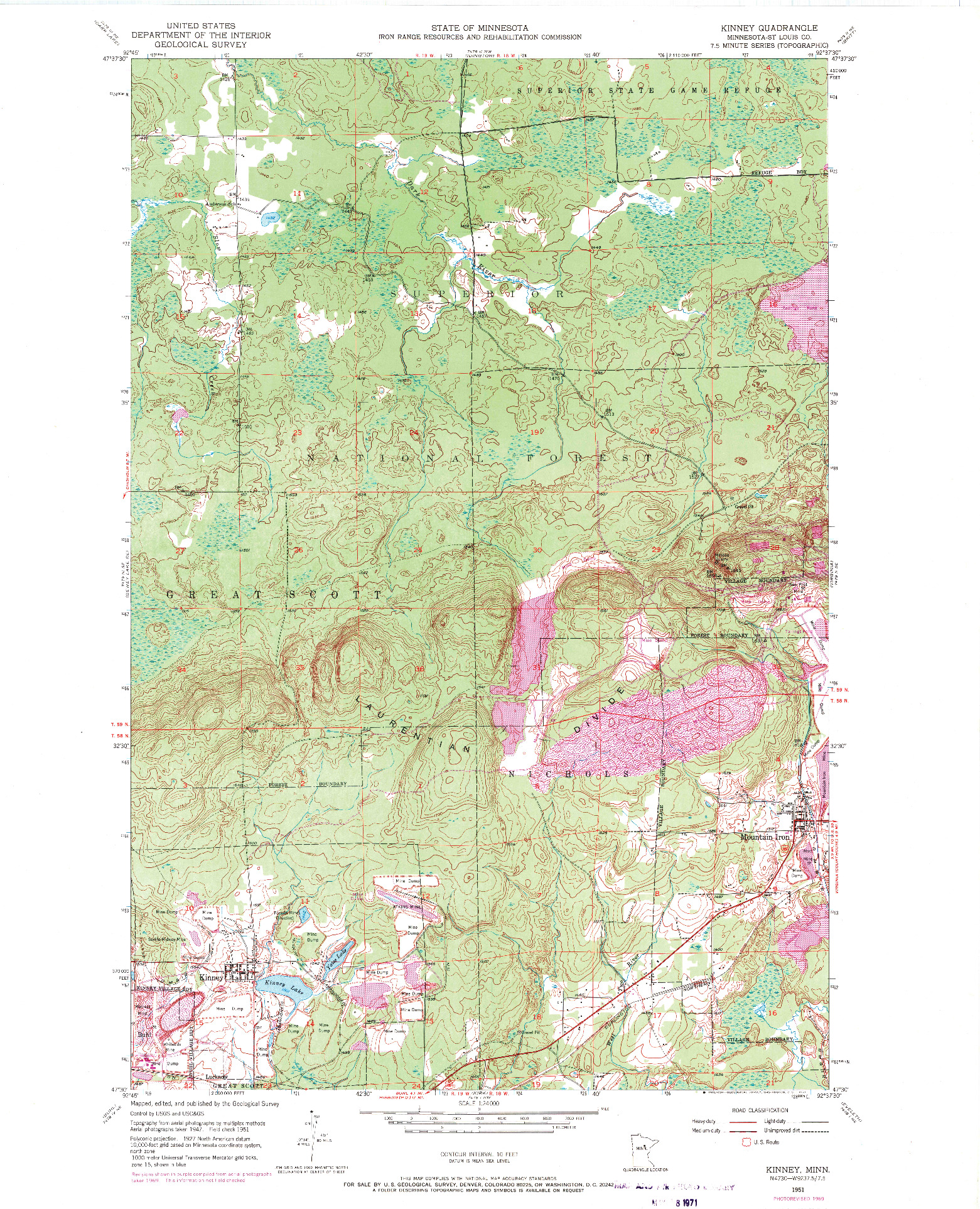 USGS 1:24000-SCALE QUADRANGLE FOR KINNEY, MN 1951