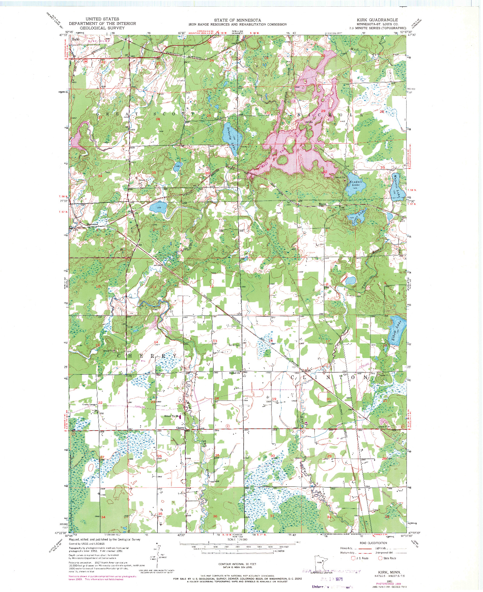 USGS 1:24000-SCALE QUADRANGLE FOR KIRK, MN 1951