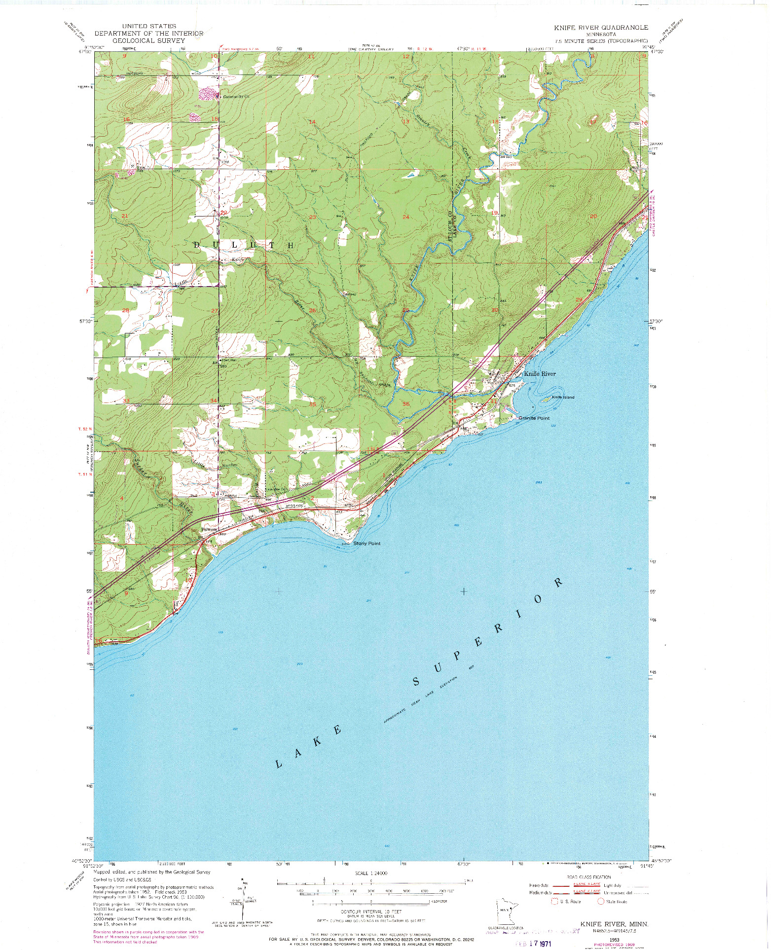 USGS 1:24000-SCALE QUADRANGLE FOR KNIFE RIVER, MN 1953