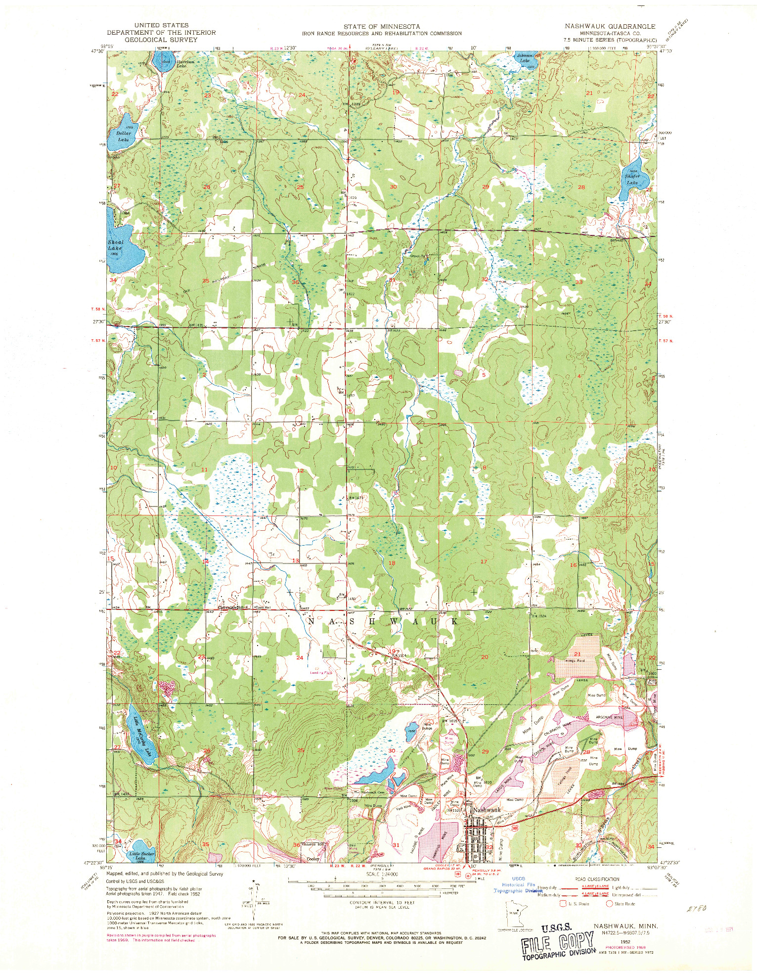 USGS 1:24000-SCALE QUADRANGLE FOR NASHWAUK, MN 1952