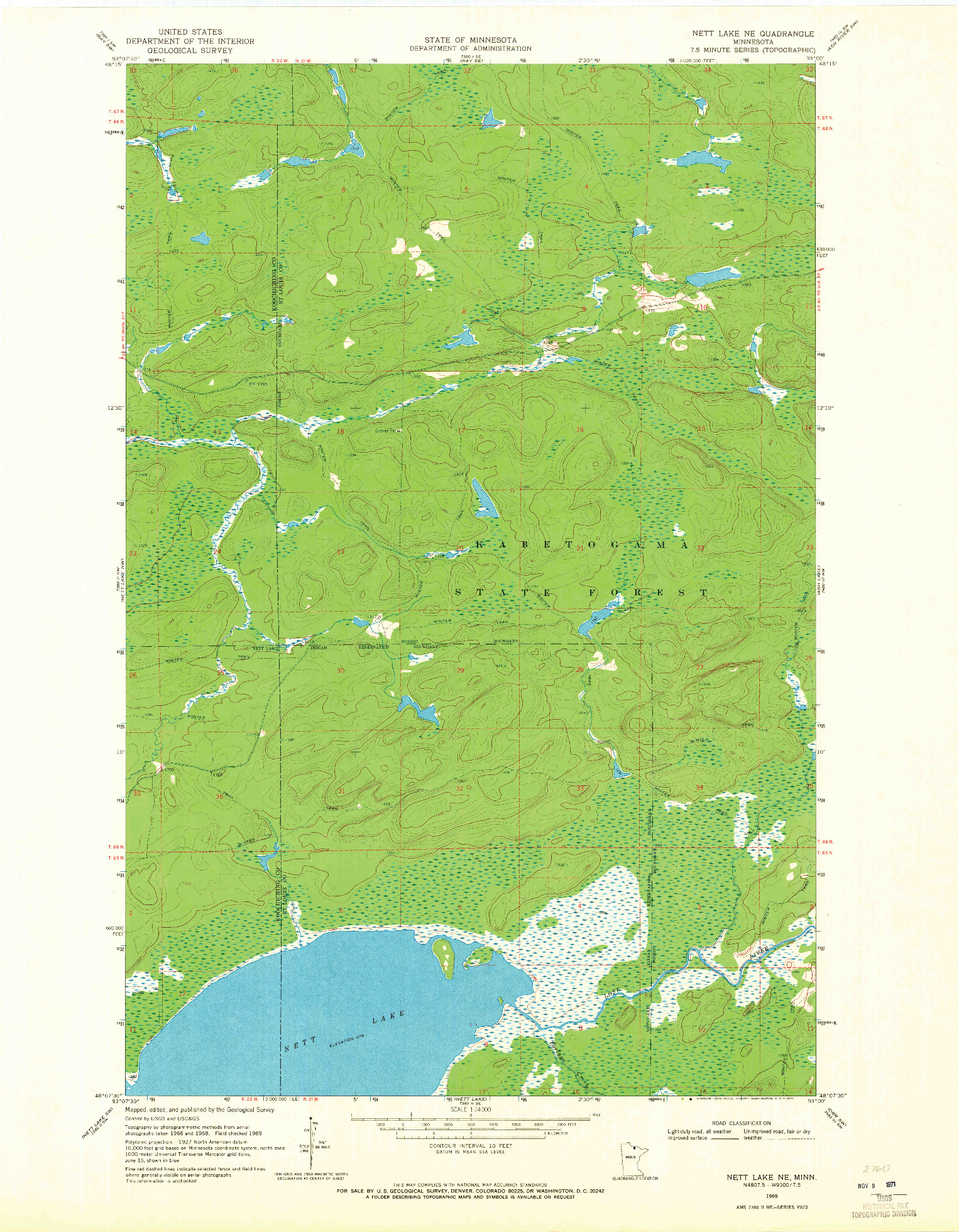 USGS 1:24000-SCALE QUADRANGLE FOR NETT LAKE NE, MN 1969