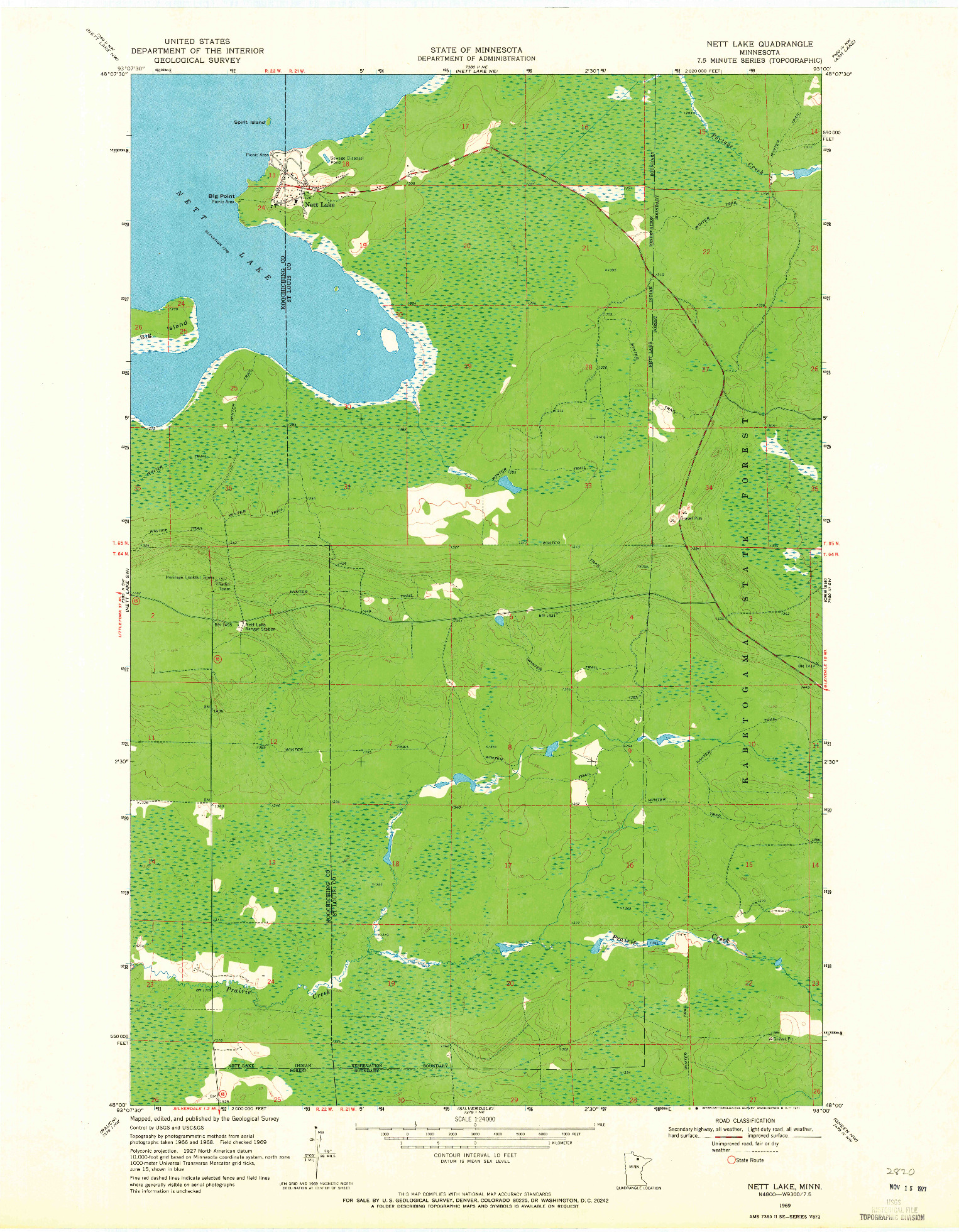 USGS 1:24000-SCALE QUADRANGLE FOR NETT LAKE, MN 1969