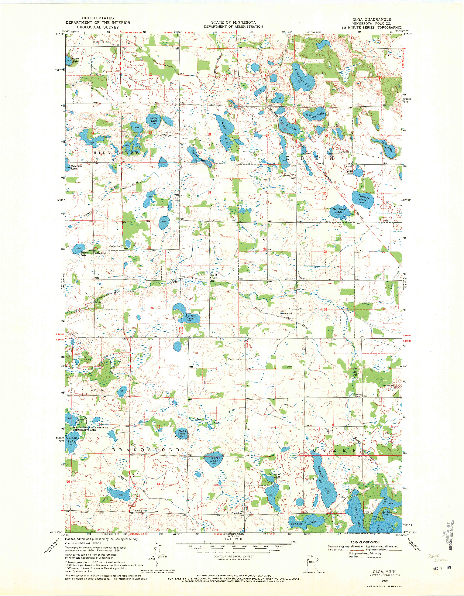 USGS 1:24000-SCALE QUADRANGLE FOR OLGA, MN 1969