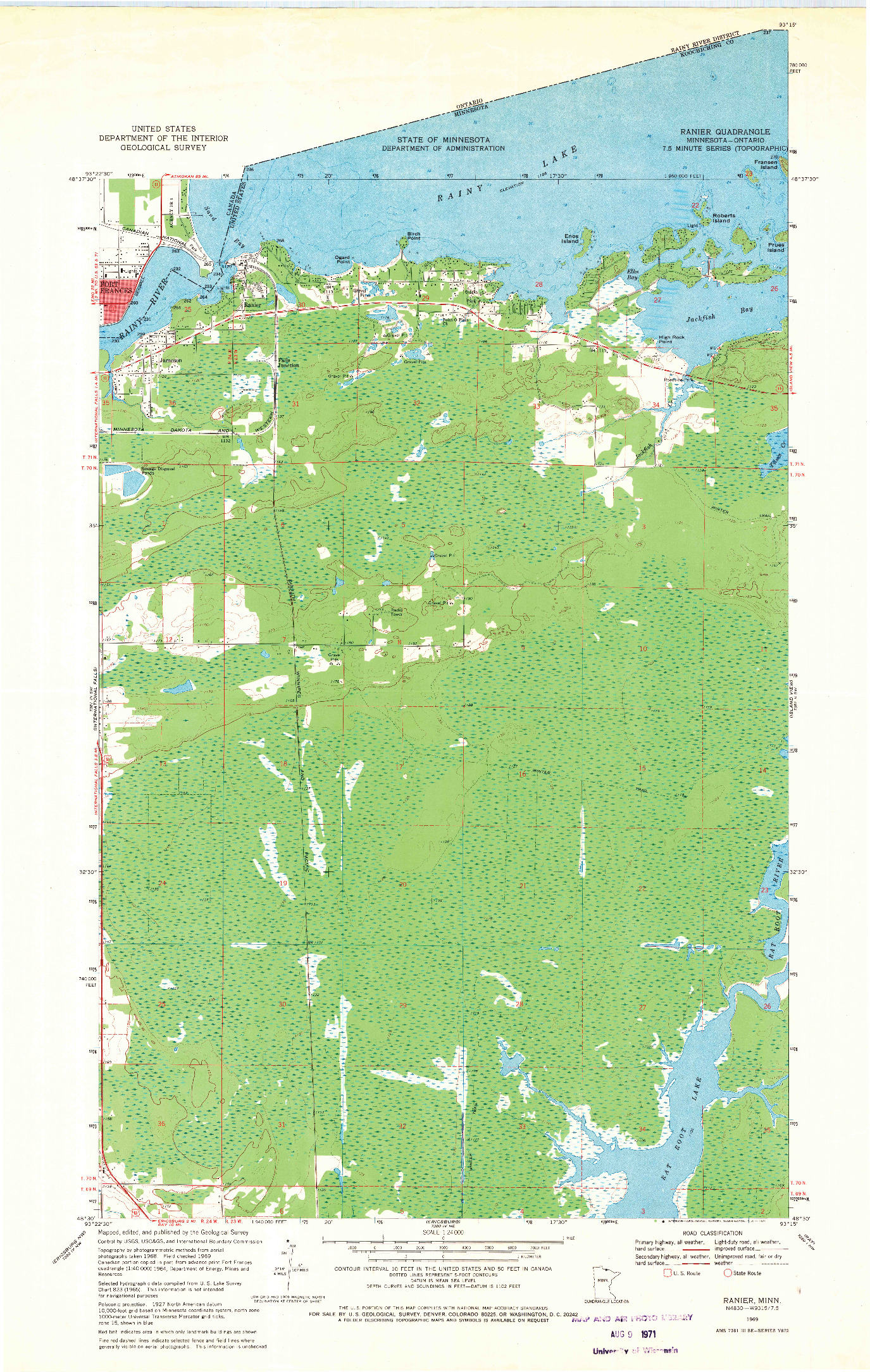 USGS 1:24000-SCALE QUADRANGLE FOR RANIER, MN 1969