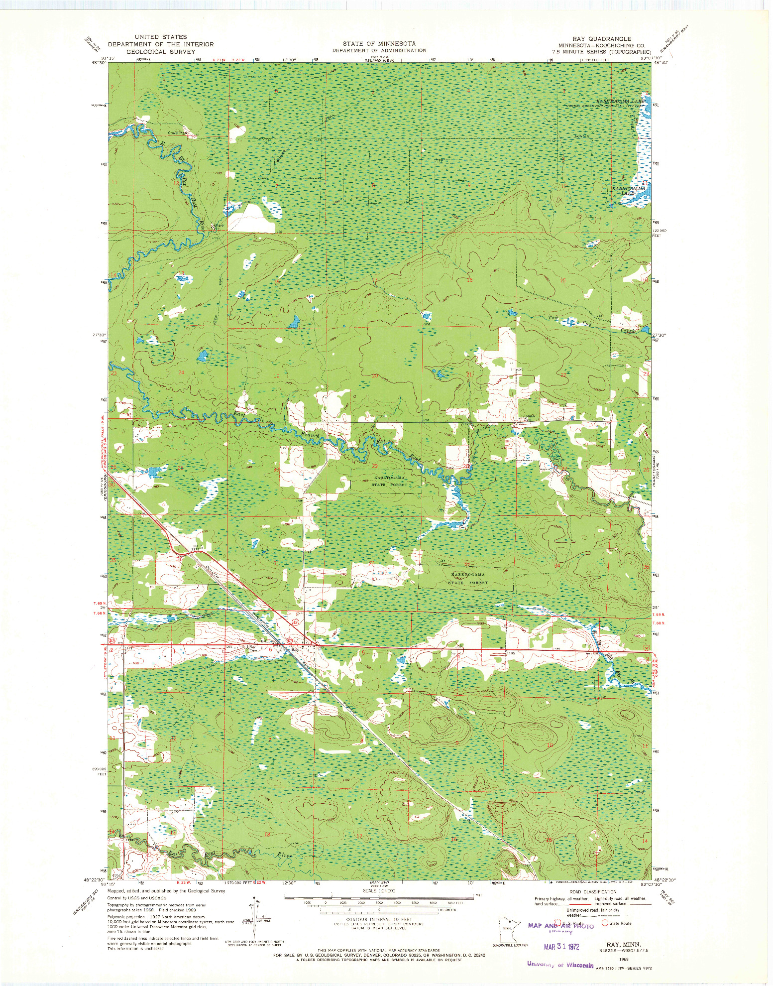 USGS 1:24000-SCALE QUADRANGLE FOR RAY, MN 1969