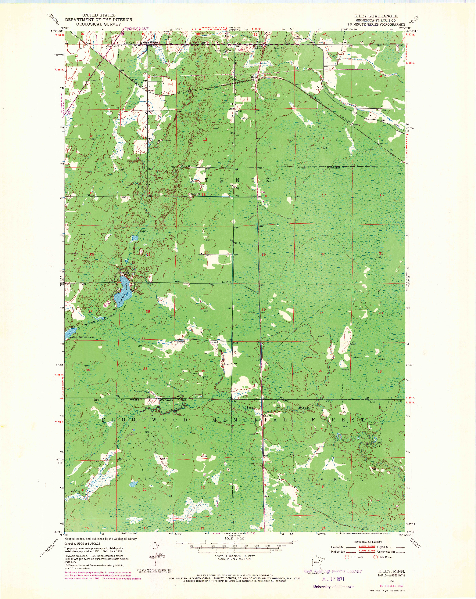 USGS 1:24000-SCALE QUADRANGLE FOR RILEY, MN 1952