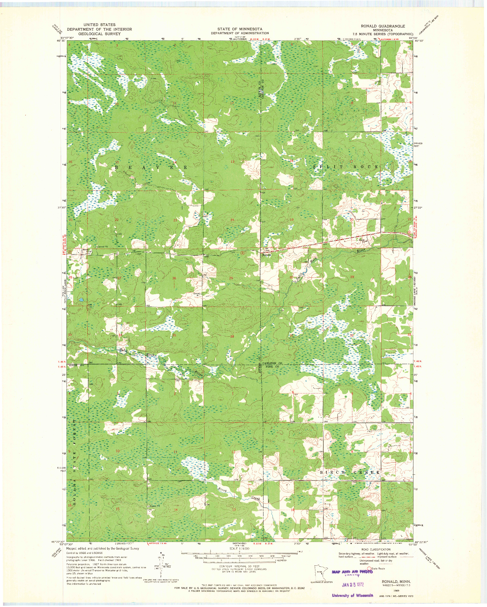 USGS 1:24000-SCALE QUADRANGLE FOR RONALD, MN 1969