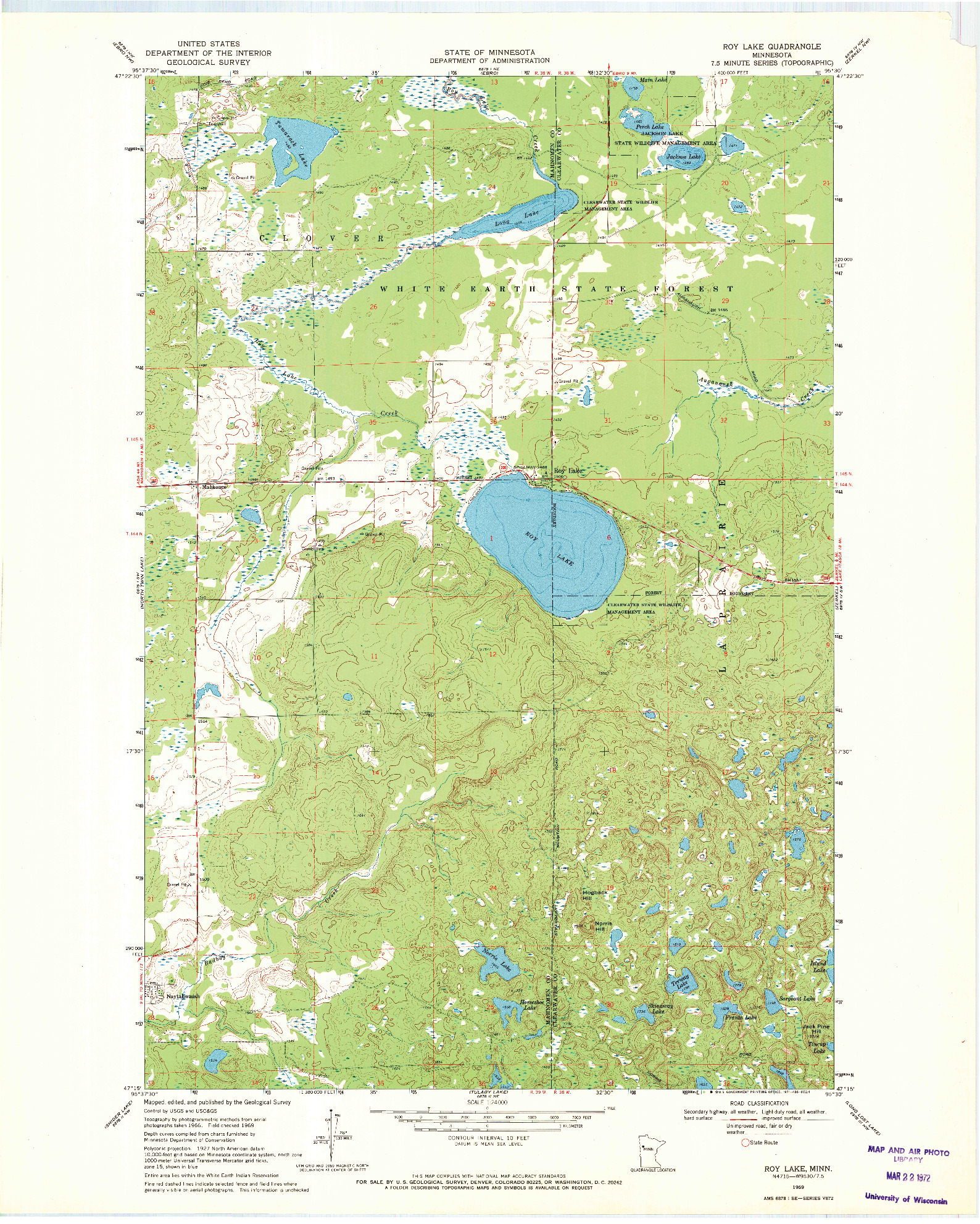 USGS 1:24000-SCALE QUADRANGLE FOR ROY LAKE, MN 1969