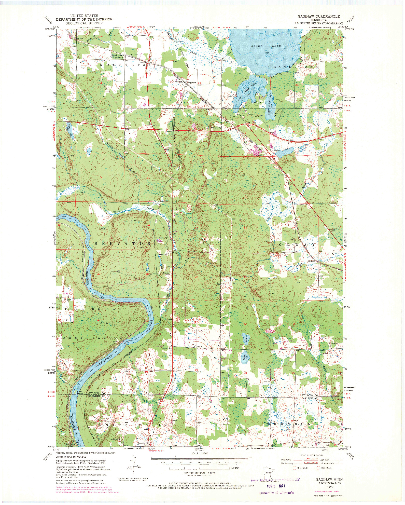 USGS 1:24000-SCALE QUADRANGLE FOR SAGINAW, MN 1953